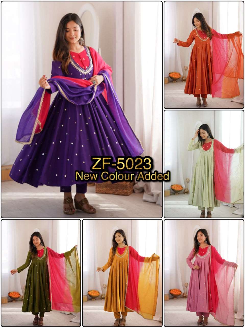 ZF 5023 SILK SEQUENCE EMBROIDERY DESIGNER WORK READY MADE ANARKALI GOWN STYLE SUIT