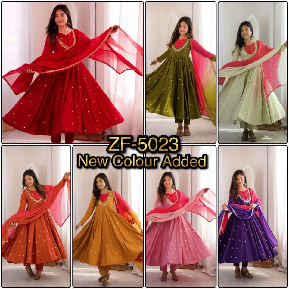 ZF 5023 SILK SEQUENCE EMBROIDERY DESIGNER WORK READY MADE ANARKALI GOWN STYLE SUIT