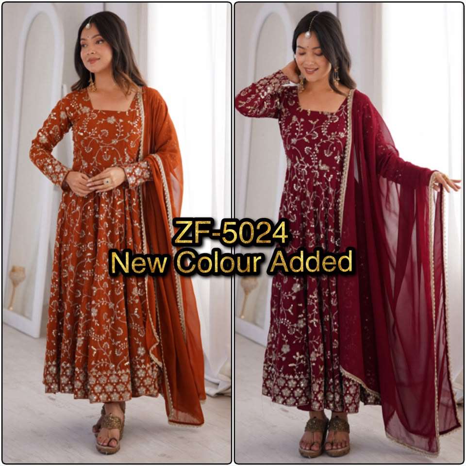ZF 5024 GEORGETTE HEAVY SEQUENCE EMBROIDERY DESIGNER ANARKALI 3PCS SET 