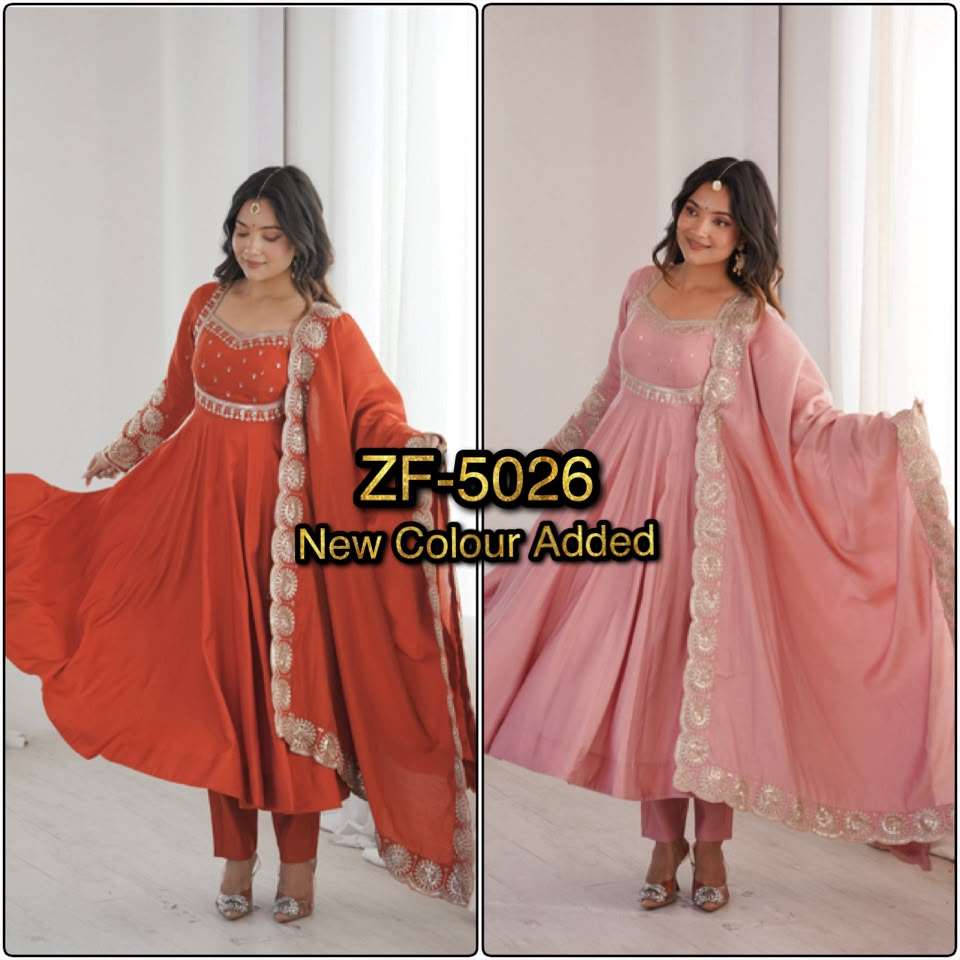 ZF 5026 SILK SEQUENCE EMBROIDERY DESIGNER WORK READY MADE ANARKALI GOWN STYLE SUIT 