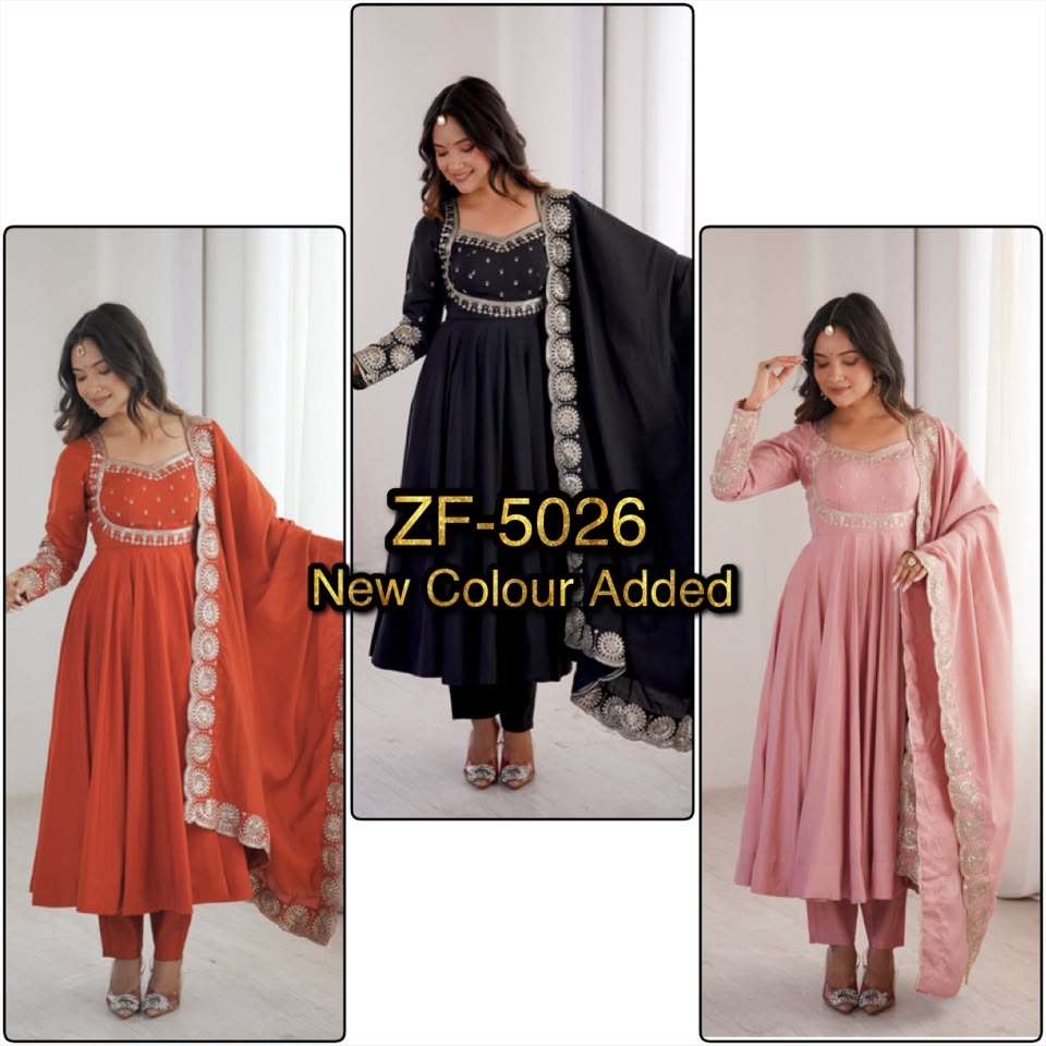 ZF 5026 SILK SEQUENCE EMBROIDERY DESIGNER WORK READY MADE ANARKALI GOWN STYLE SUIT 