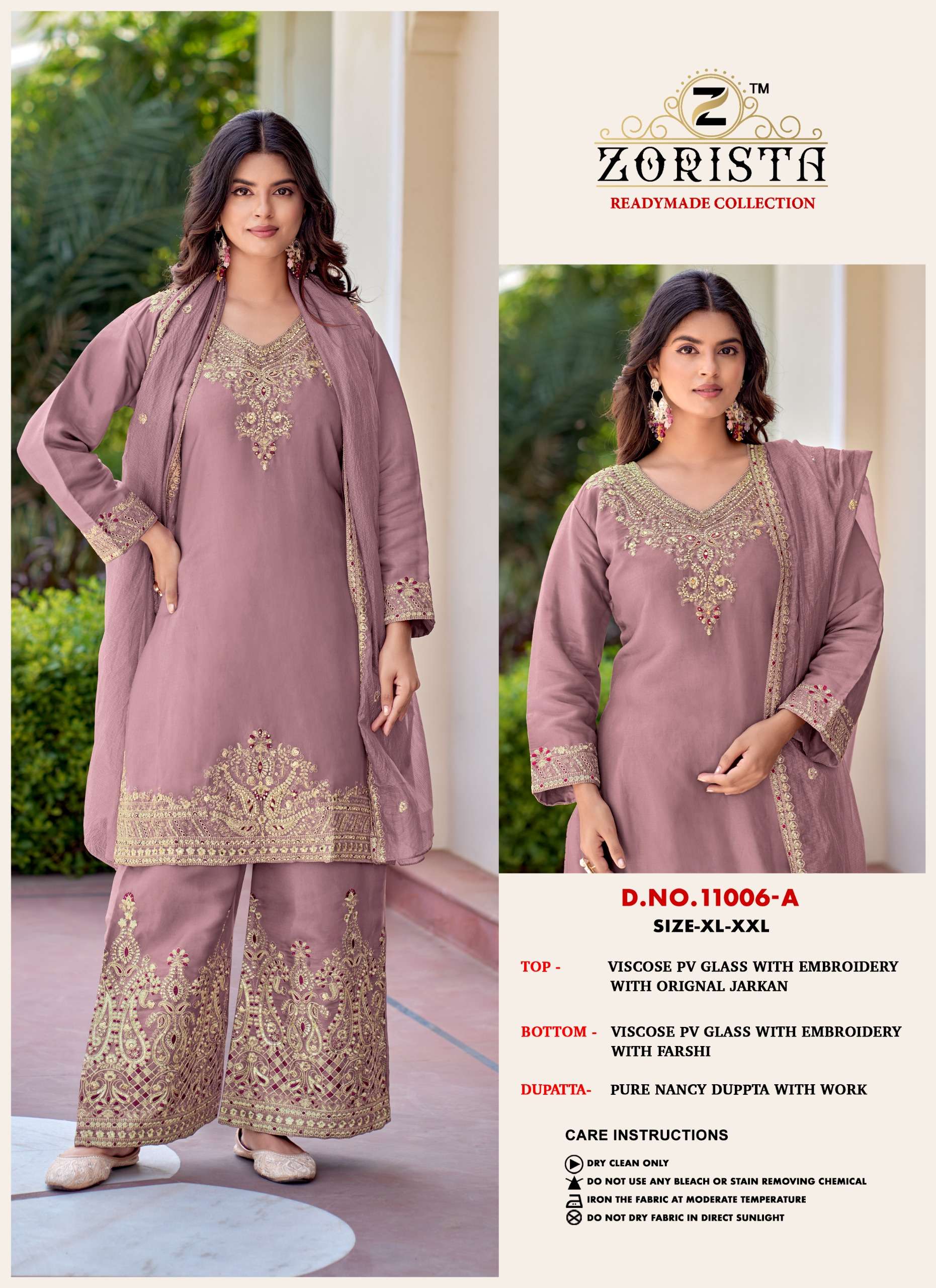 ZORISTA D NO 11006 SILK  WITH HEVAY EMBROIDERY DESIGNER WORK SUIT