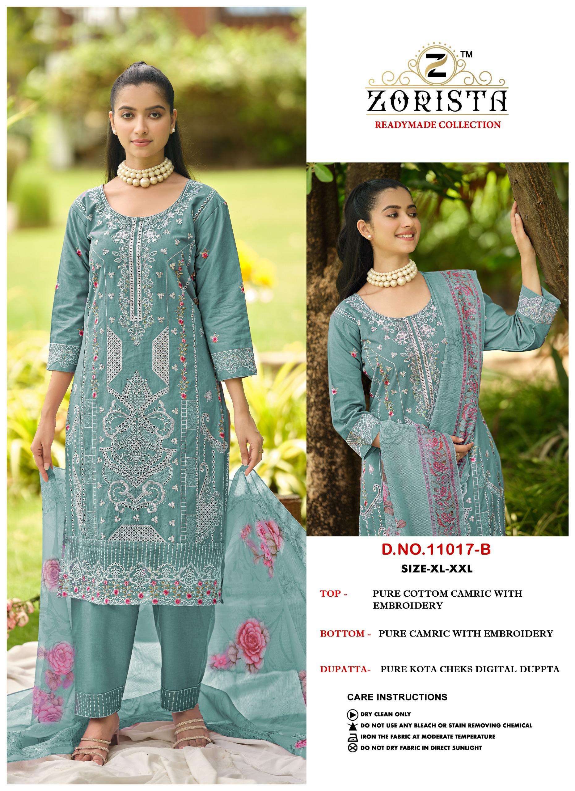 ZORISTA D NO 11017 COTTON HEVAY EMBROIDERY DESIGNER WORK READY MADE SUIT