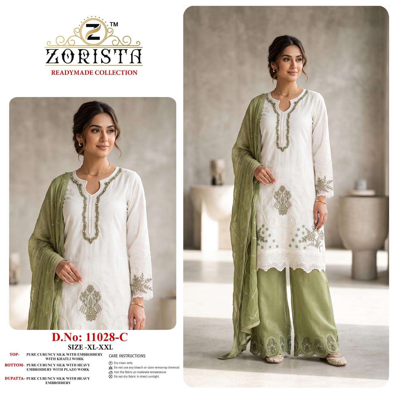 ZORISTA D NO 11028  SILK WITH EMBRODERY DESIGNER WORK READY MADE SUIT