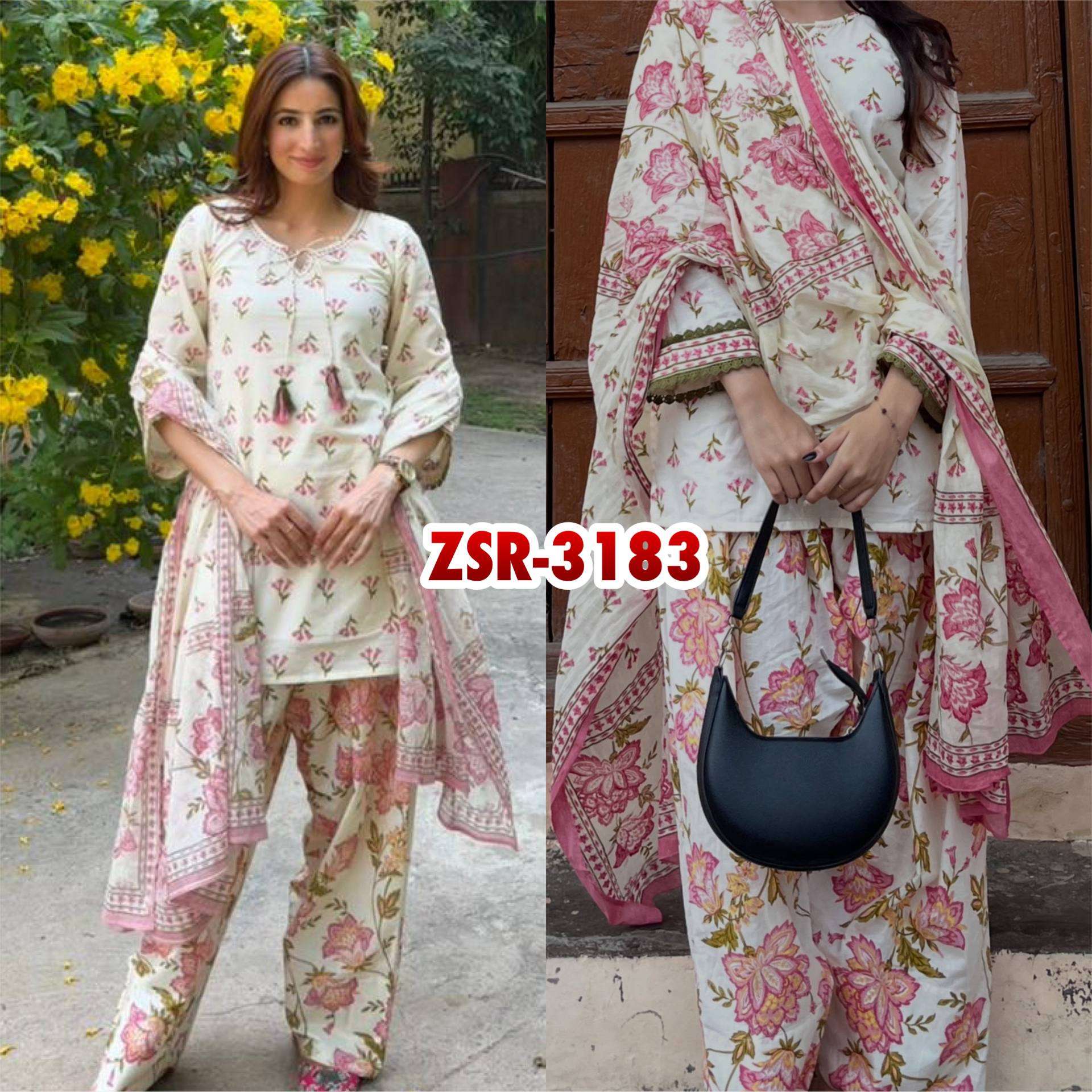 ZSR 3183 MUSLIN DIGITAL PRINT WITH DESIGNER WORK ETHNIC WEAR LADIES SUIT