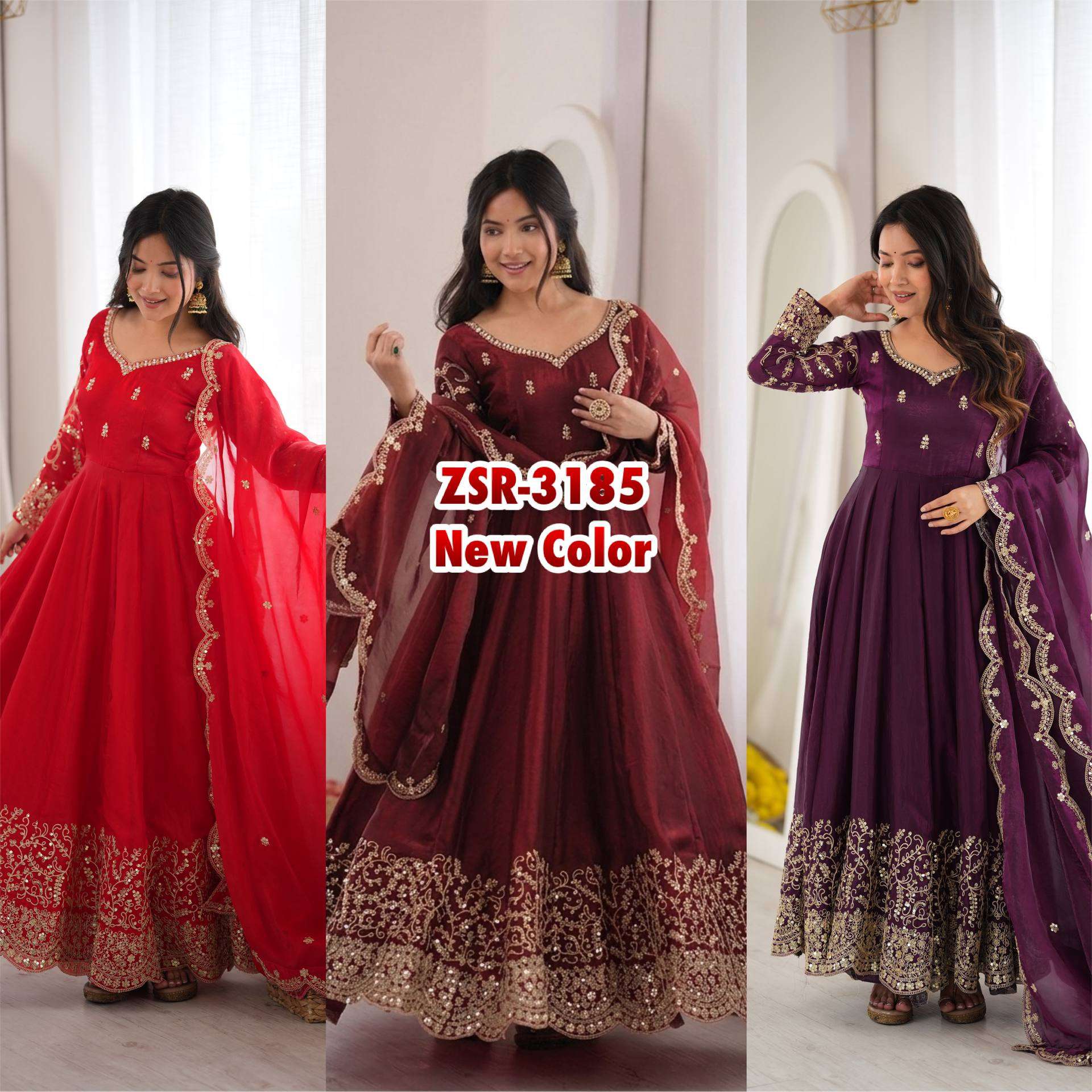 ZSR 3185 SILK SEQUENCE EMBROIDERY DESIGNER WORK PARTY WEAR ANARKALI GOWN STYLE DRESS