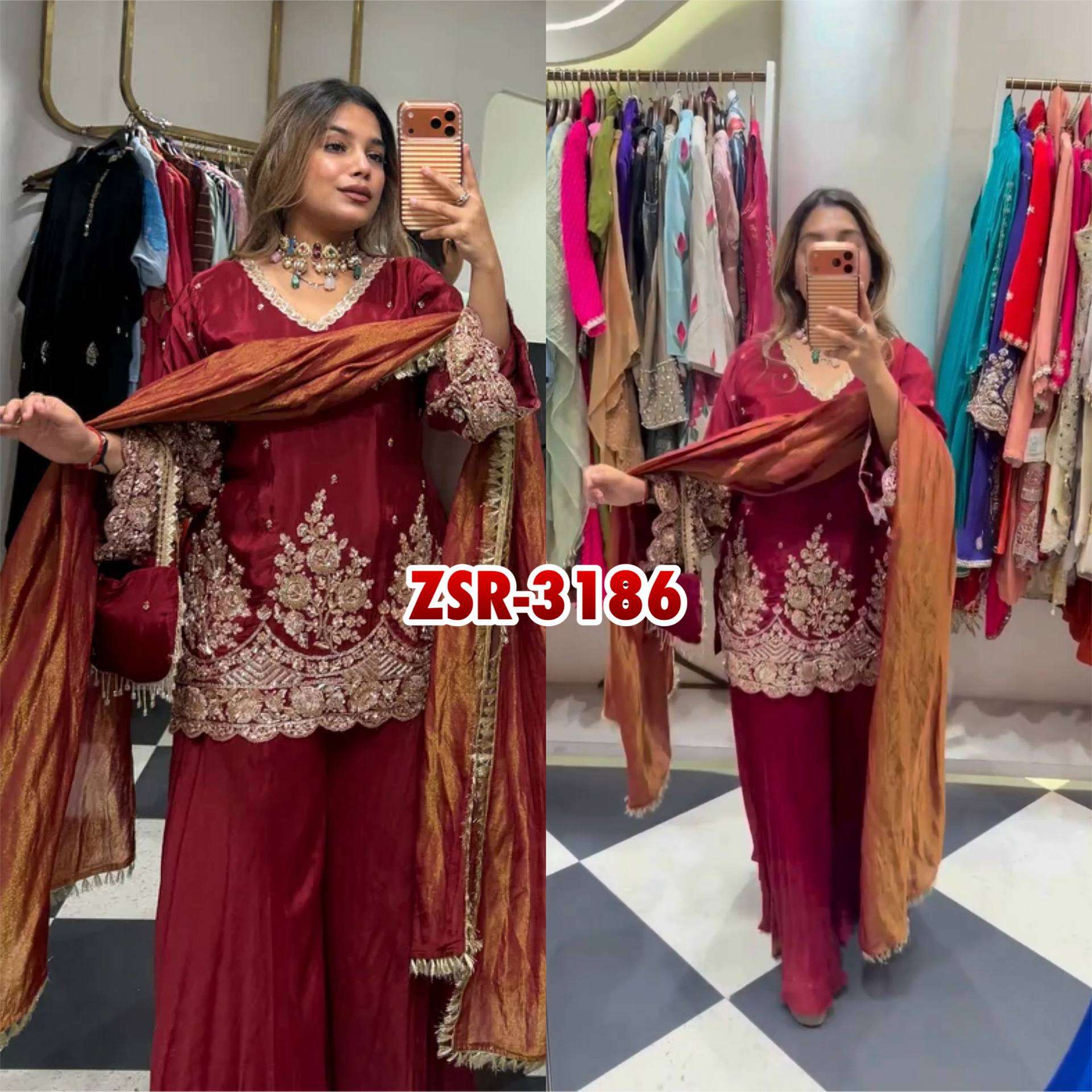 ZSR 3186 BEAUTIFUL DESIGNER LOOK PARTY WEAR LADIES SHARARA SUIT