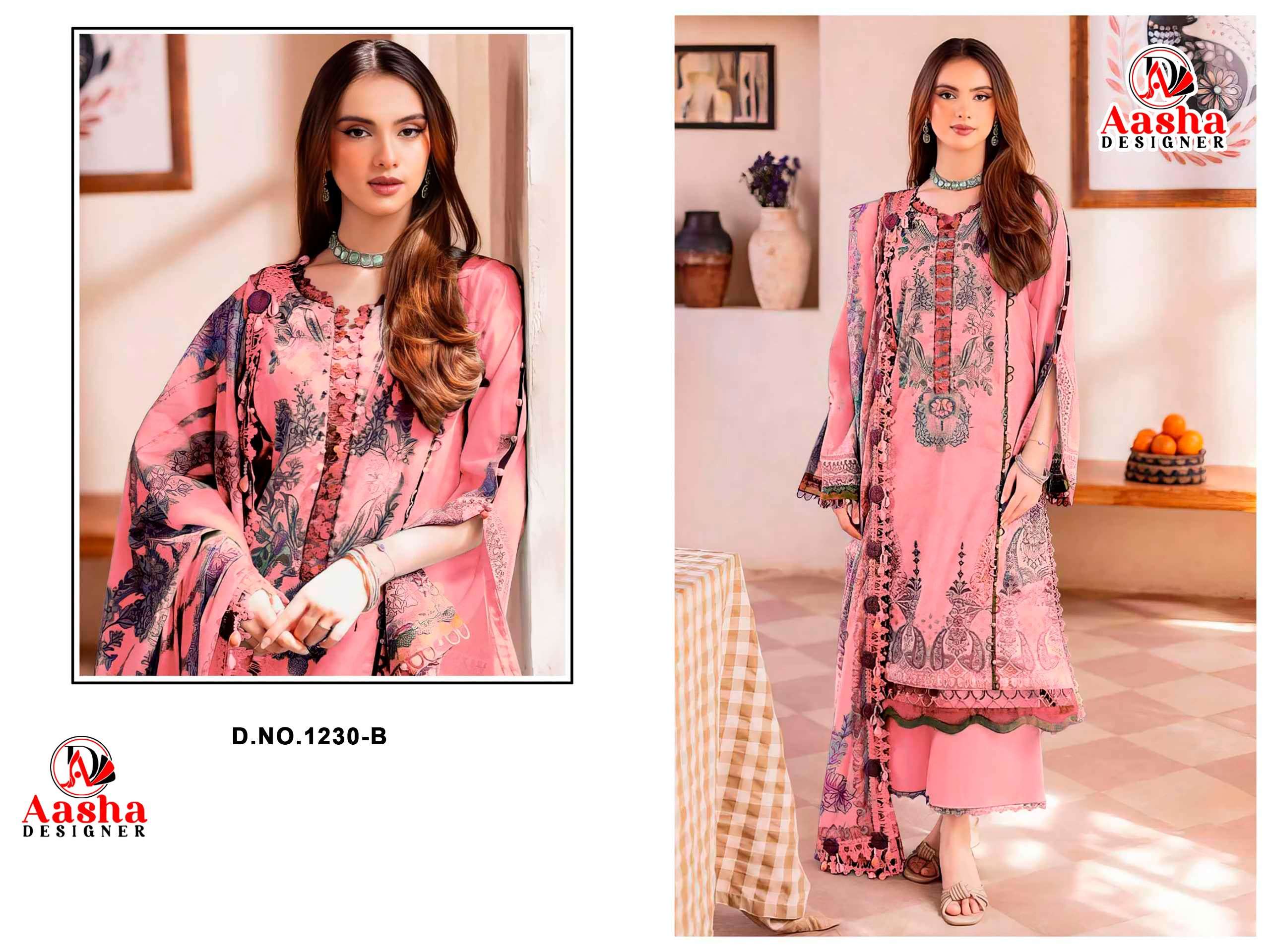 AASHA DESIGNER D NO 1230 COTTON PATCH EMBROIDERY DESIGNER WORK PAKISTANI SUIT