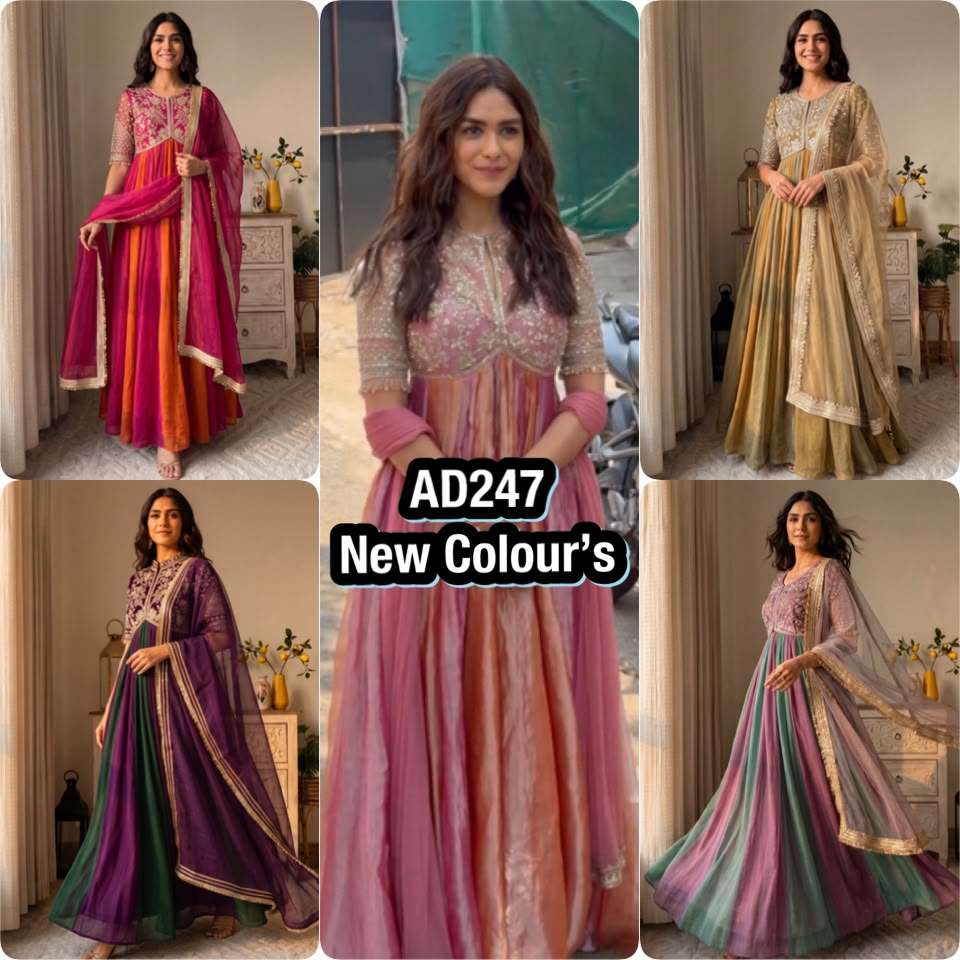 AD 247 SILK BEAUTIFUL DESIGNER LOOK PARTY WEAR LADIES GOWN BOTTOM AND DUPATTA SET 