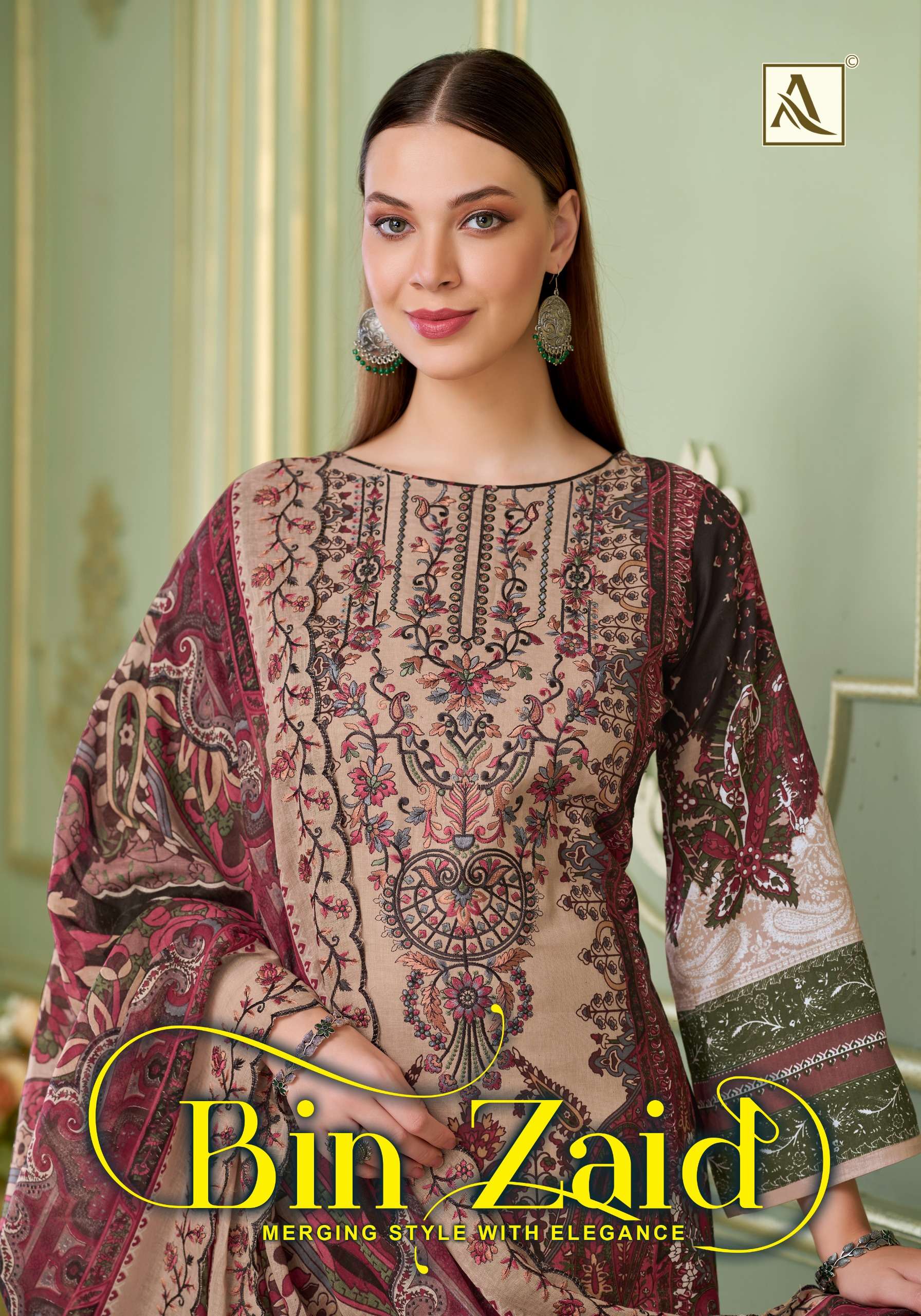 ALOK SUITS BIN ZAID COTTON DIGITAL PAKISTANI STYLE PRINT WITH FANCY WORK SUIT