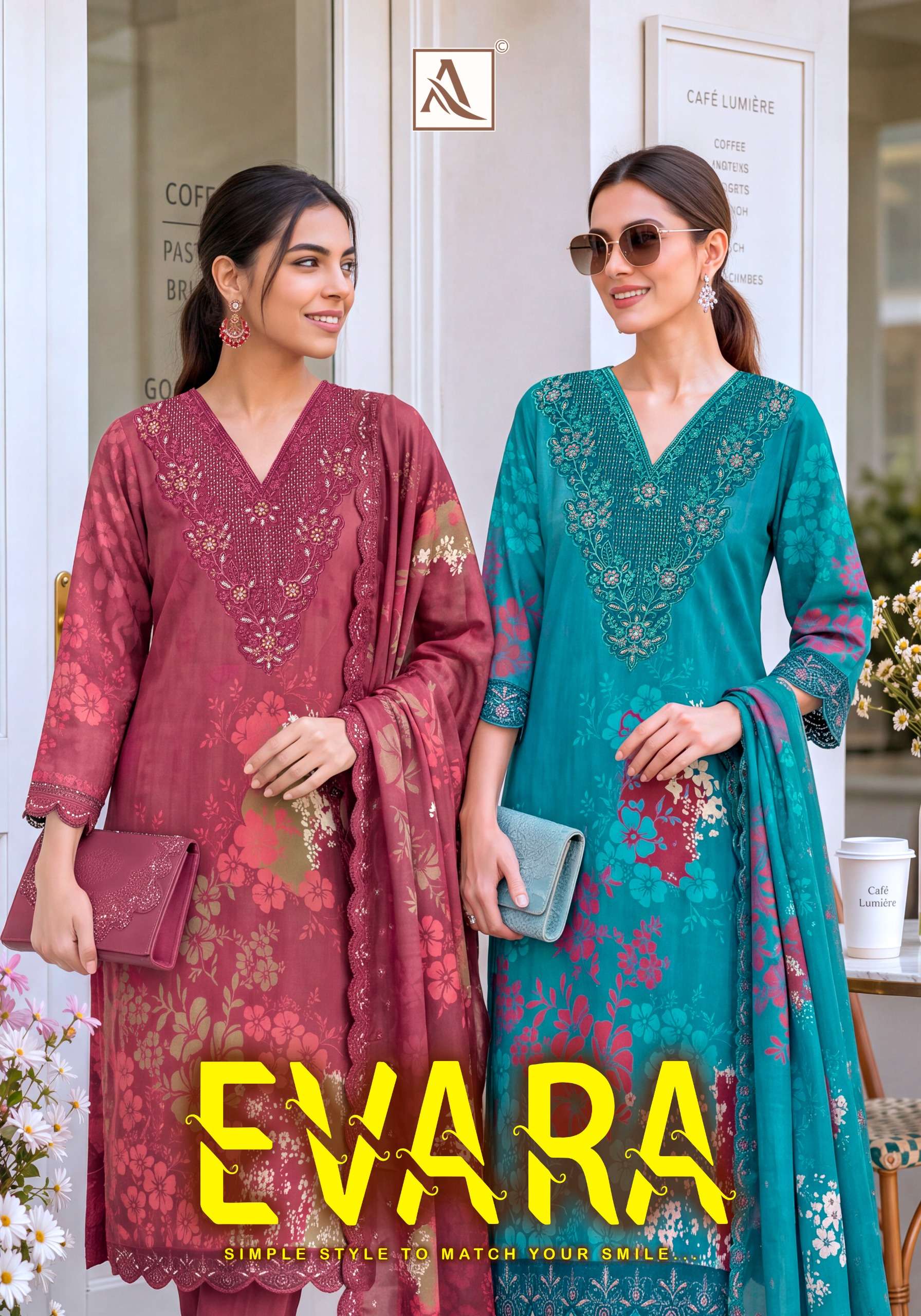 ALOK SUITS EVARA VISCOSE DIGITAL PRINT WITH FANCY EMBROIDERY WORK SUIT