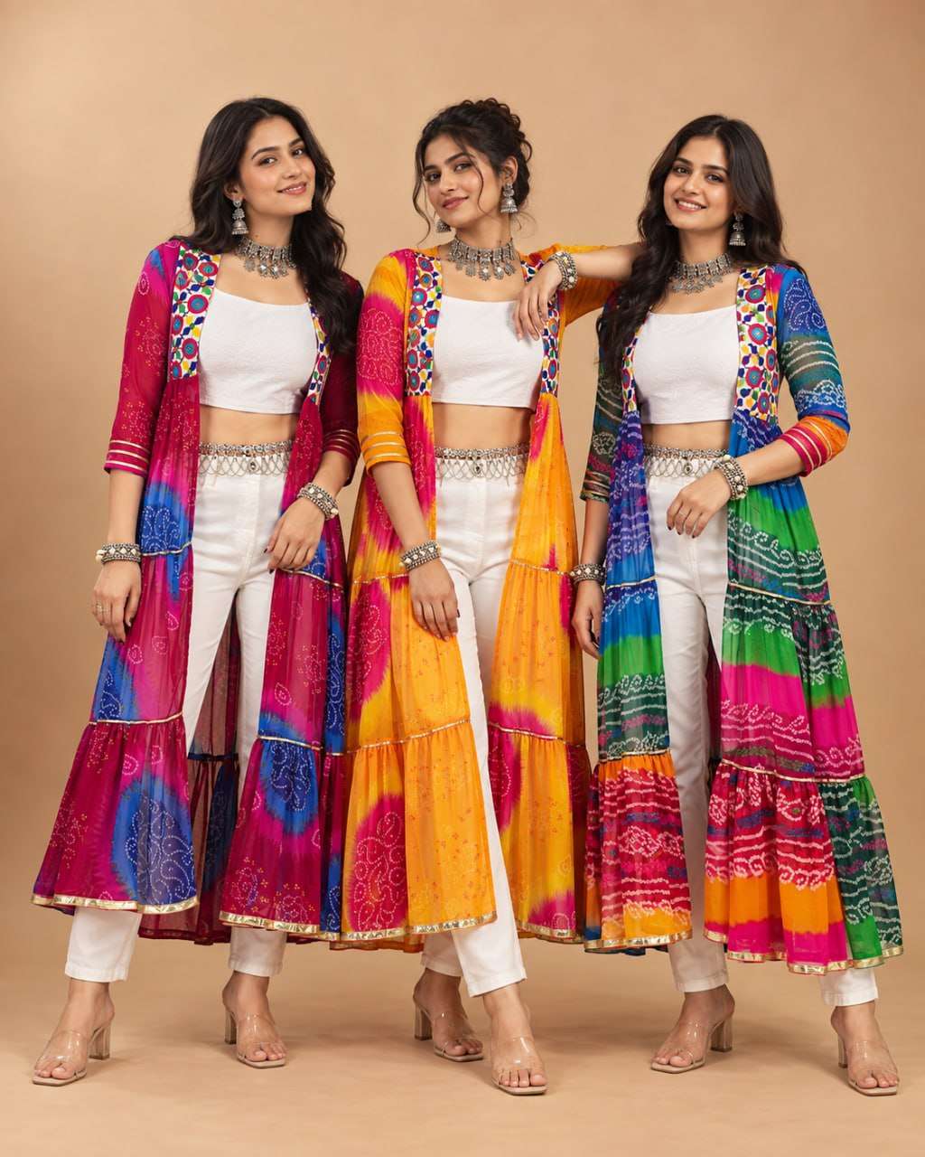 BANDHANI PALACE GULAL FOX GEORGETTE MULTI COLOUR NAVRATRI WEAR LADIES SHRUG COLLECTION 