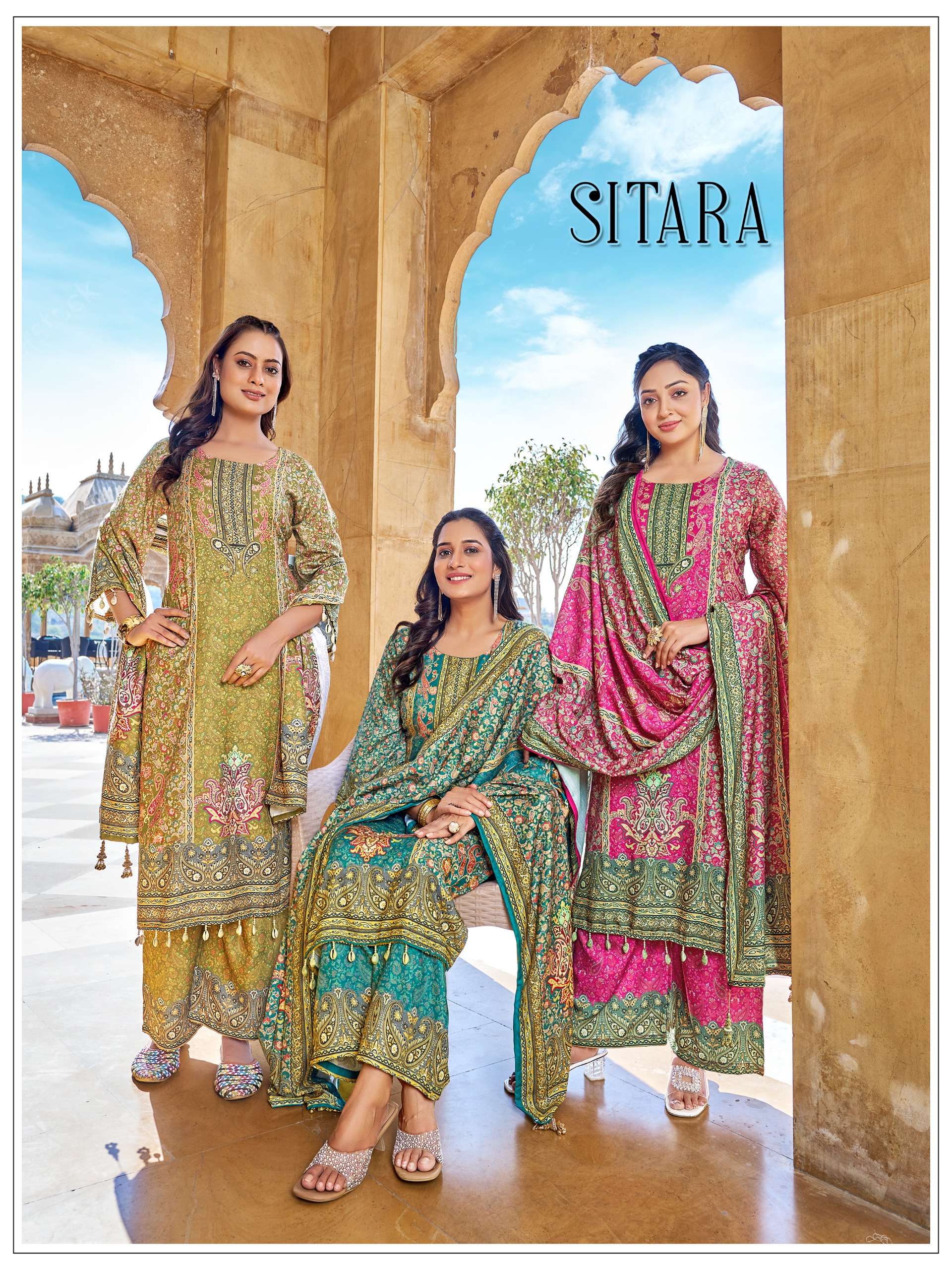 BANDHANI PALACE SITARA JAM SATIN DIGITAL PRINT WITH PAKISTANI STYLE SUIT
