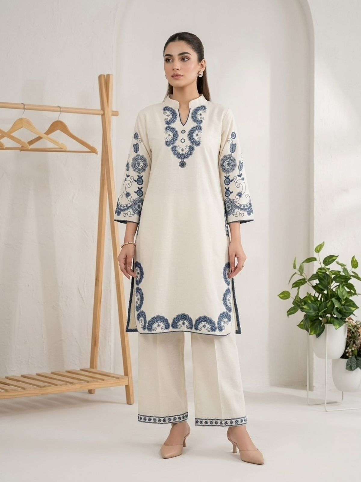 BE 498 COTTON DESIGNER EMBROIDERED WORKED CO-ORD SET
