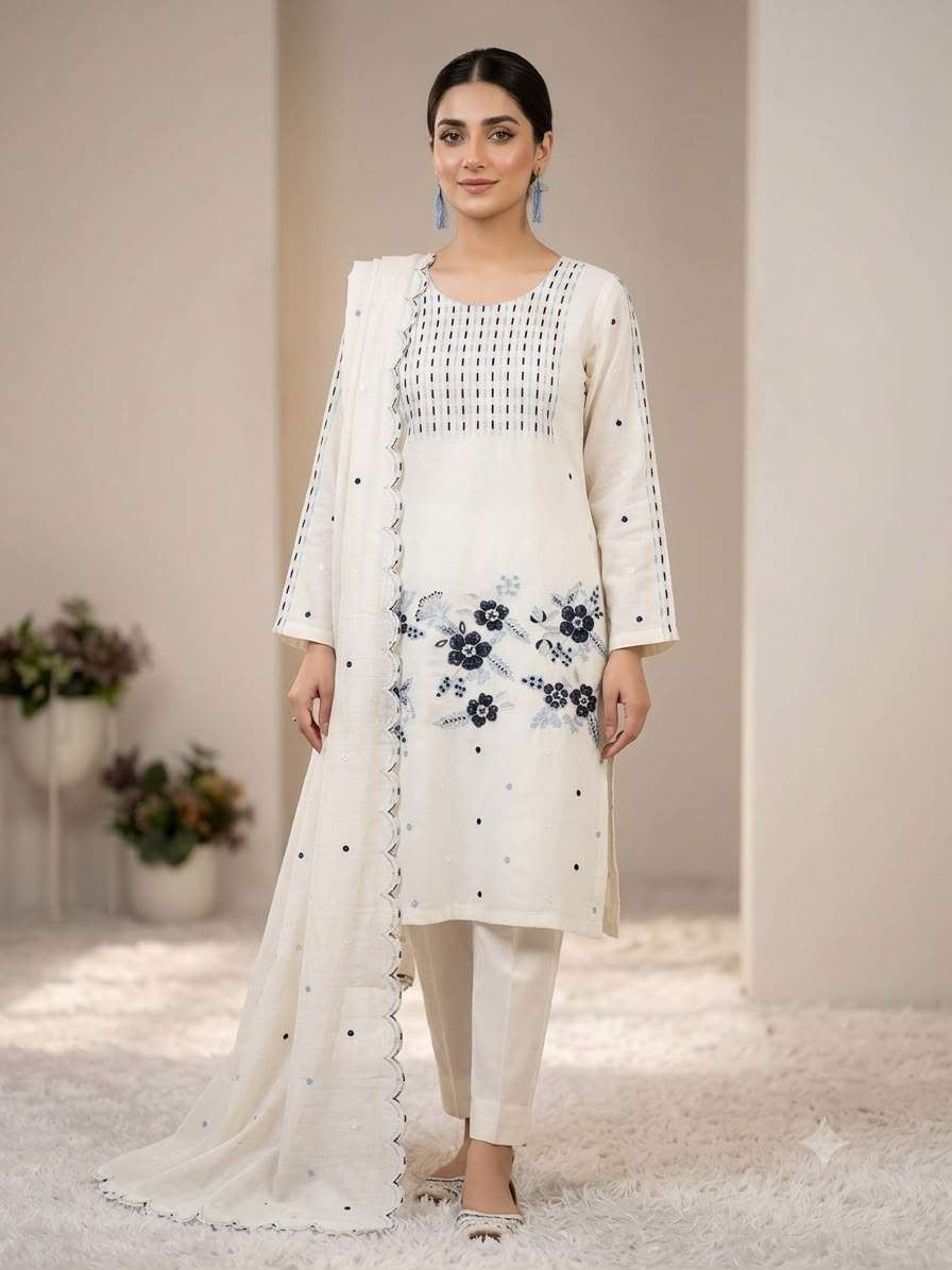 BE 505 ROMAN SILK DESIGNER EMBROIDERED WORKED TOP PANT WITH DUPATTA SET