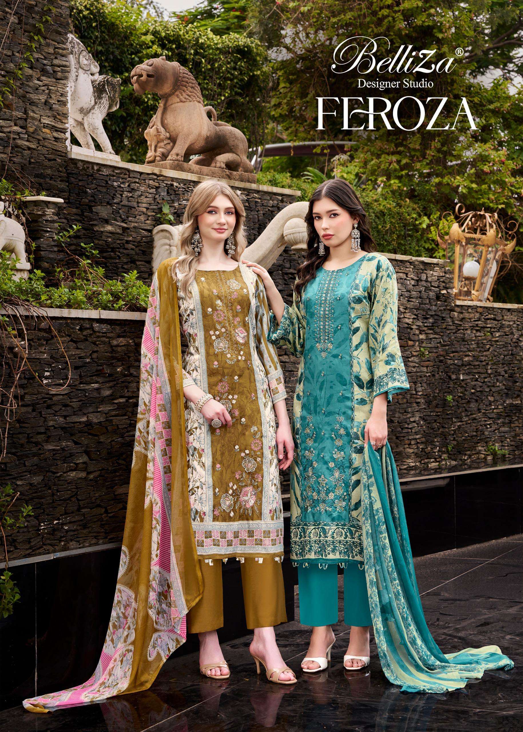 BELLIZA DESIGNER STUDIO FEROZA JAM COTTON DIGITAL PRINT WITH FANCY EMBROIDERY WORK SUIT
