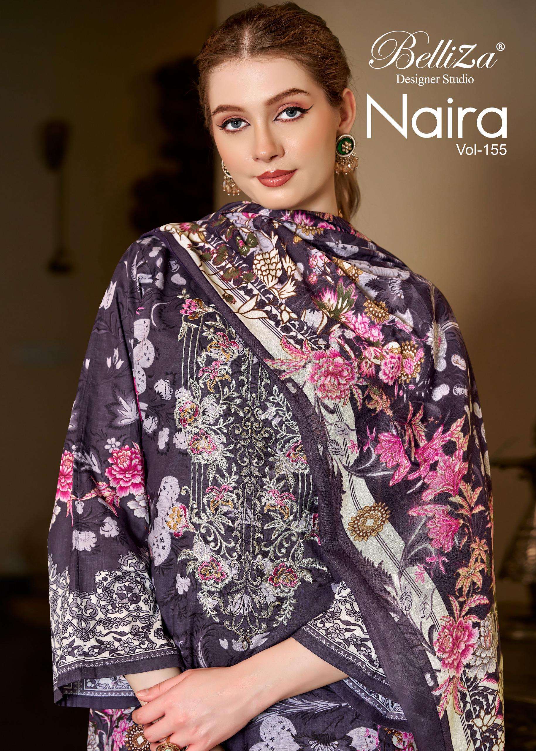 BELLIZA DESIGNER STUDIO NAIRA VOL 155 COTTON DIGITAL PRINTS WITH EMBROIDERIES WORK SUIT