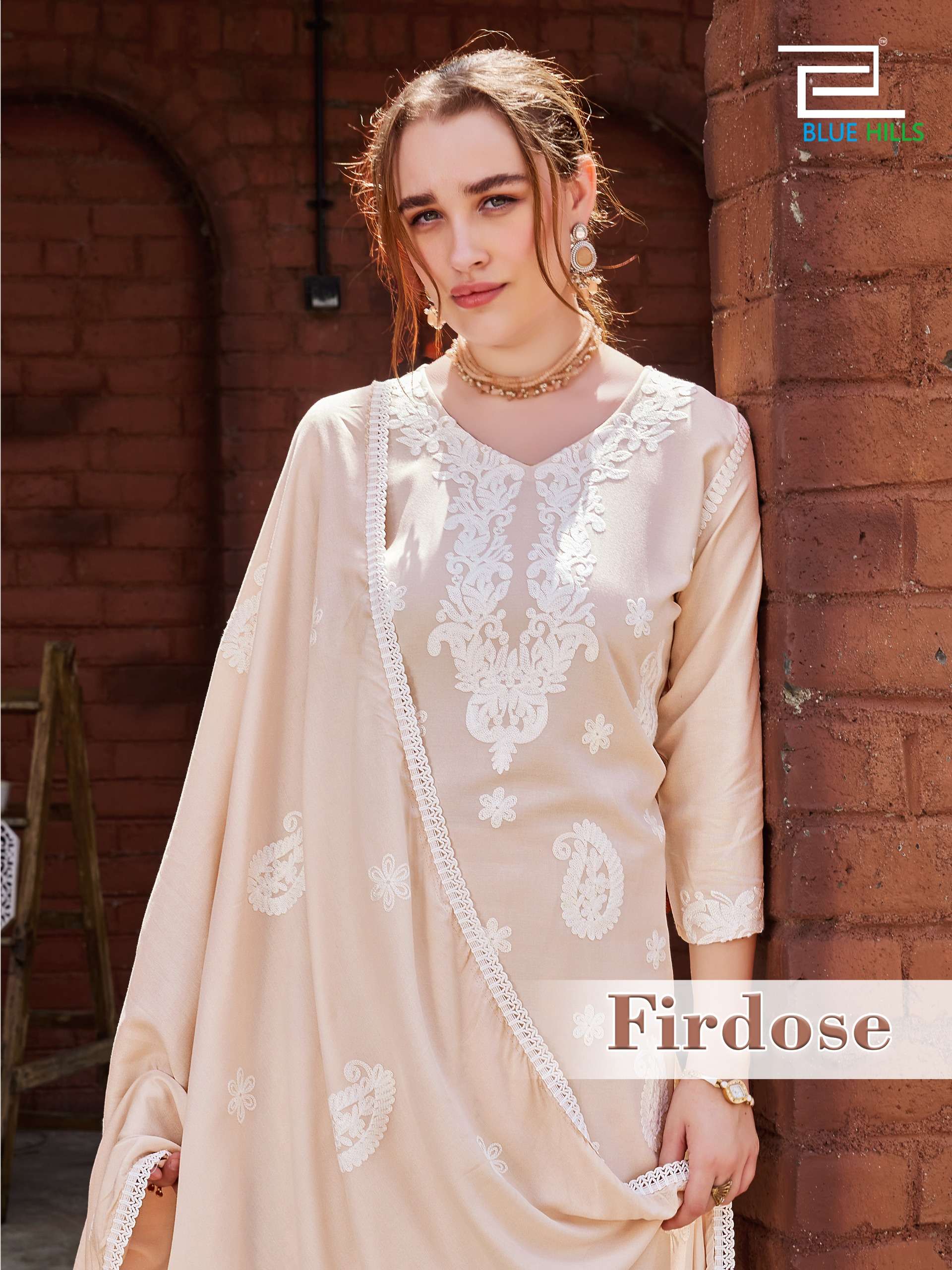 BLUE HILLS FIRDOSE RAYON FANCY EMBROIDERIES WORK LADIES TOP PLAZZO AND DUPATTA SET 