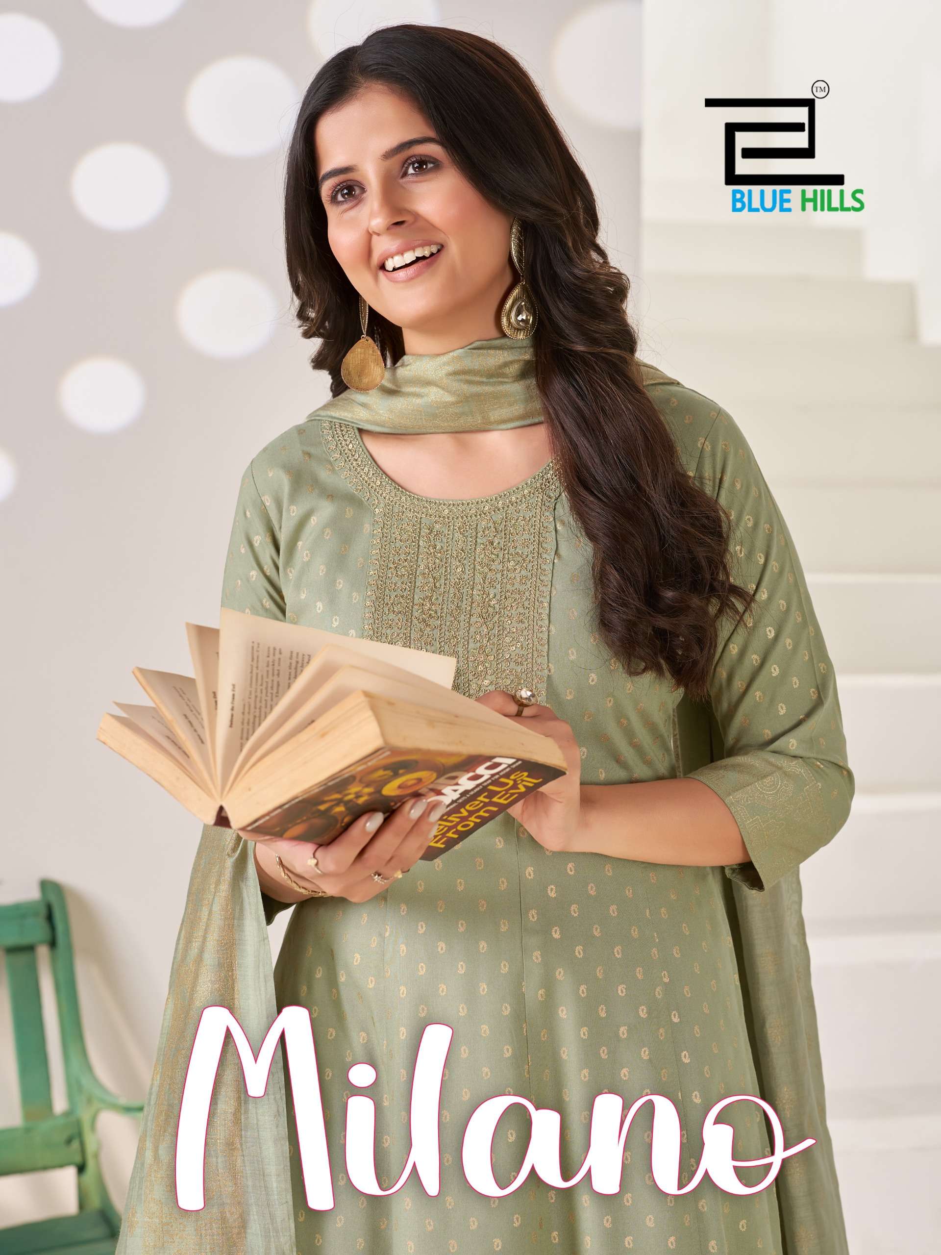BLUE HILLS MILANO RAYON SEQUENCE EMBROIDERIES WORK LADIES KURTI BOTTOM AND DUPATTA SET 