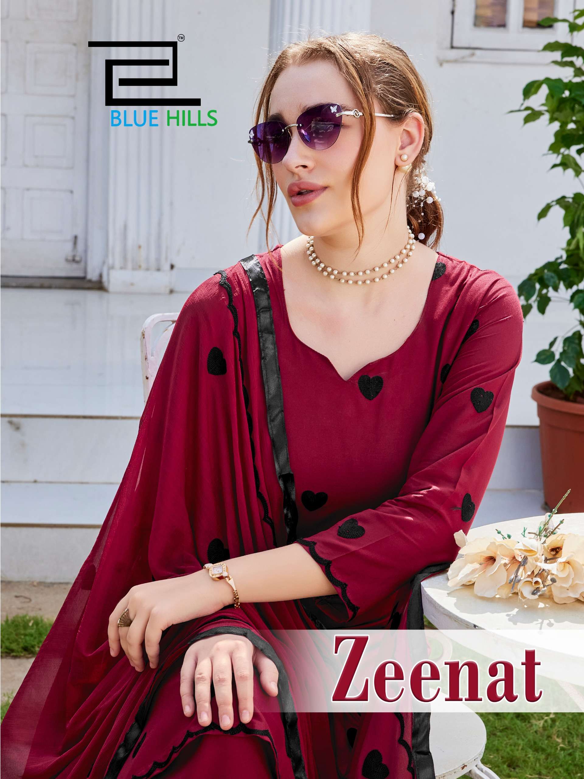 BLUE HILLS ZEENAT RAYON FANCY EMBROIDERY WORK LADIES 3PCS SET COLLECTION 