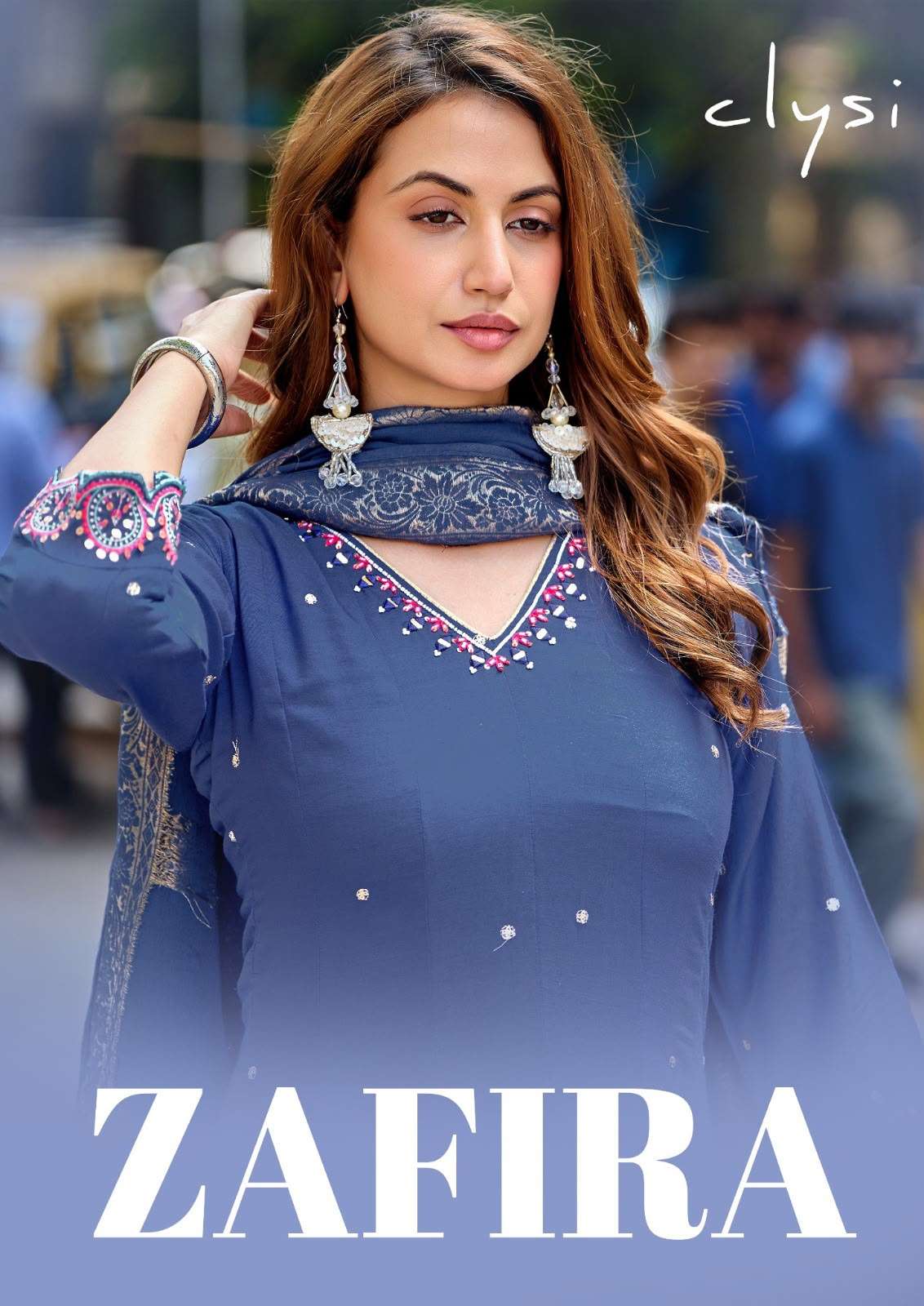 CLYSI ZAFIRA MUSLIN DESIGNER WORK ANARKALI STYLE KURTI PANT WITH DUPATTA 3PCS SET 