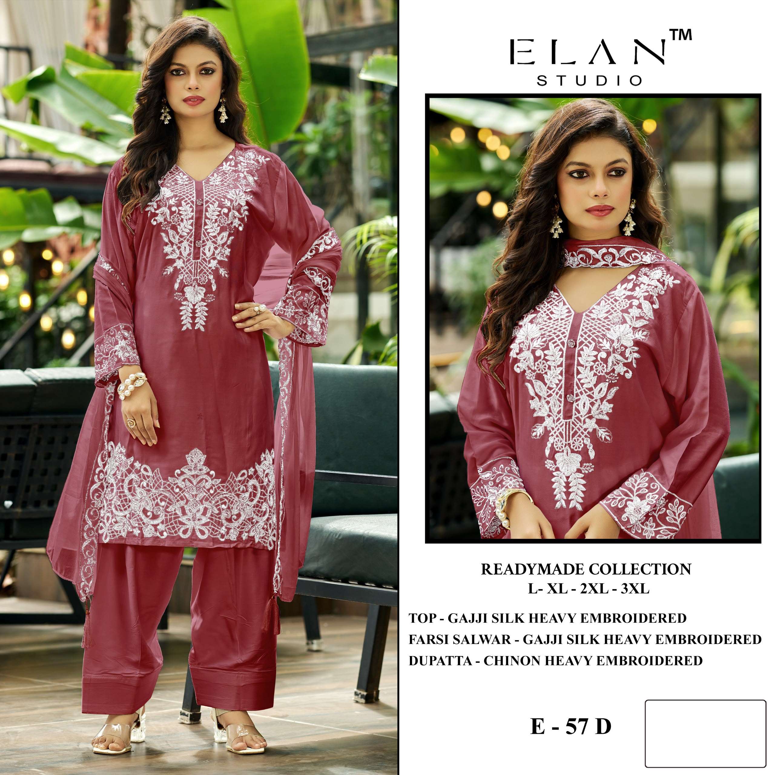 ELAN STUDI E 57 SILK HEAVY EMBROIDERED DESIGNER READY MADE SUIT