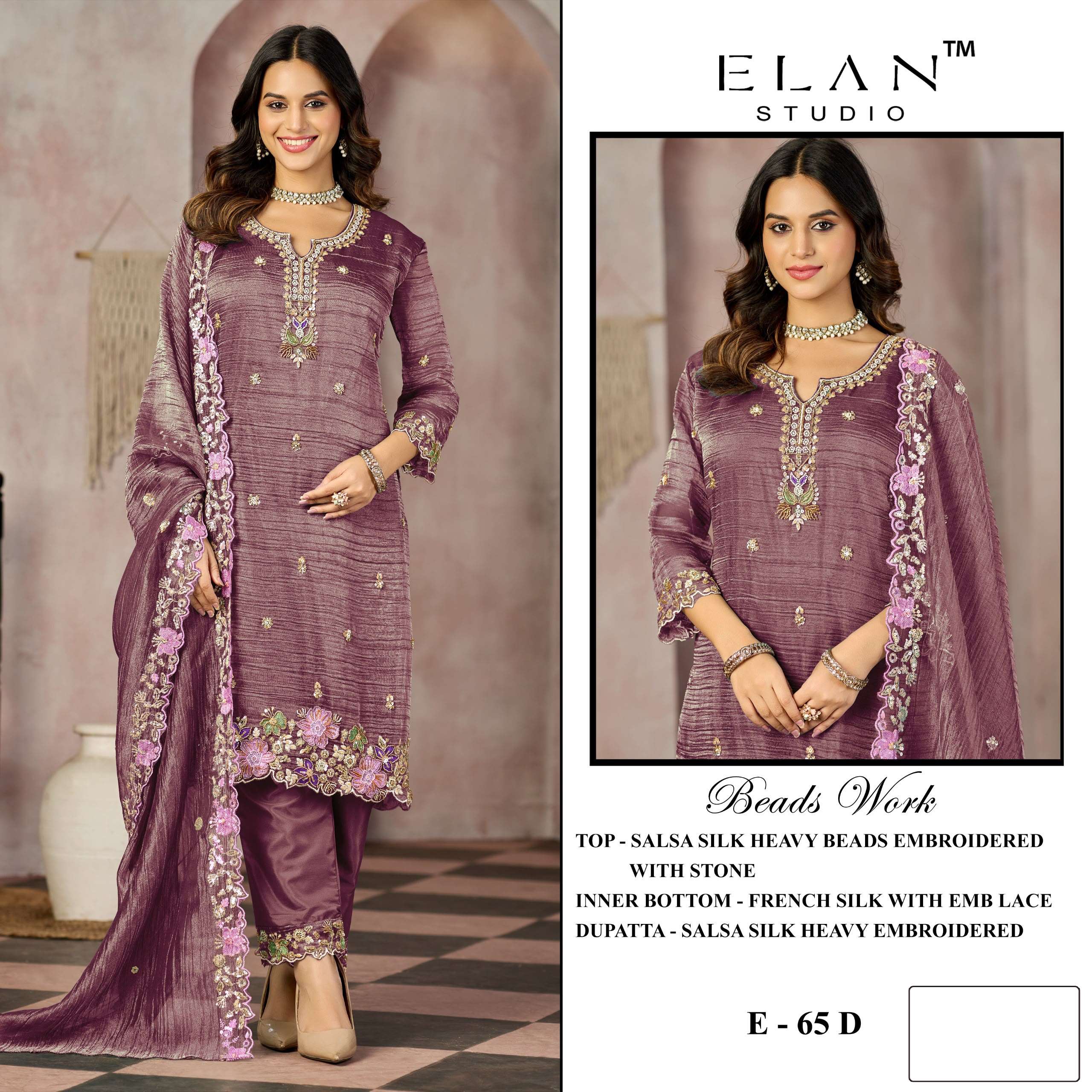 ELAN STUDIO E 65 SALSA HEAVY BEADS  EMBROIDERED DESIGNER WORK SUIT