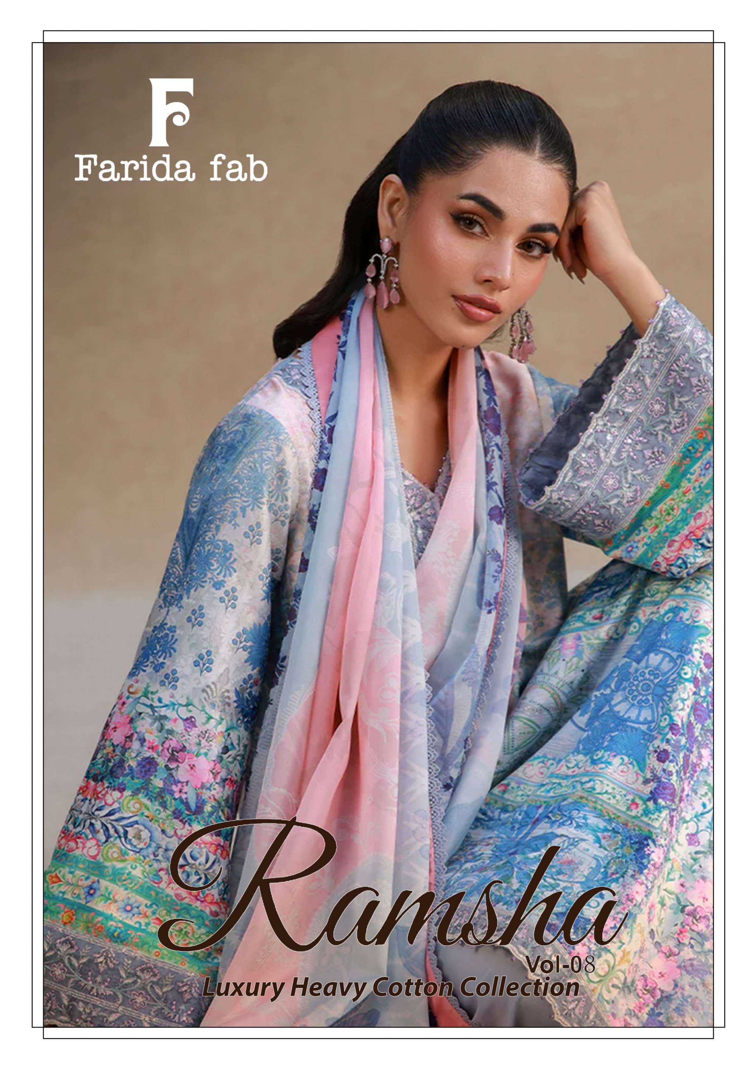 FARIDA FAB RAMSHA VOL 8 COTTON DIGITAL PRINTS SALWAR SUIT