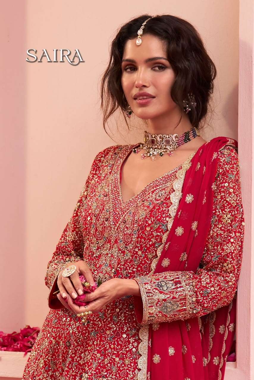 GULKAYRA DESIGNER SAIRA GEORGETTE HEAVY EMBROIDERED DESIGNER WEDDING FUNCTION WEAR LADIES SUIT