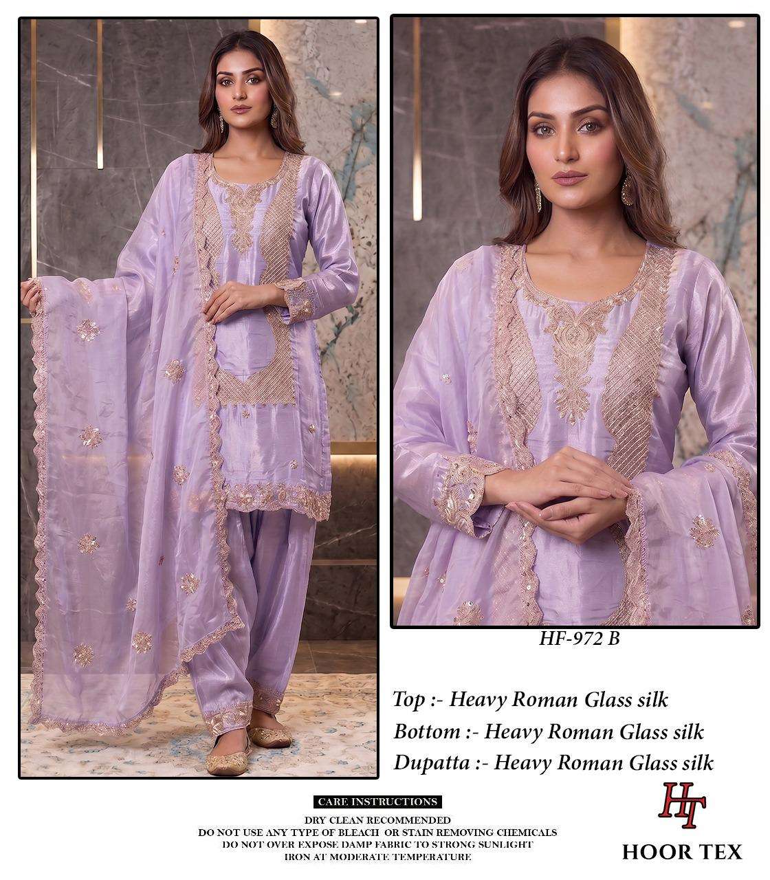 HOOR TEX HF 972 SILK EMBROIDERY DESIGNER WORK READY MADE PAKISTANI SUIT