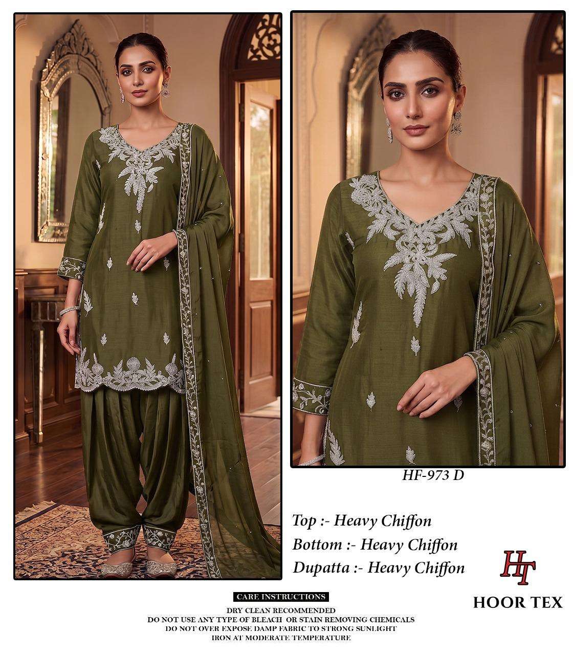HOOR TEX HF 973 CHIFFON EMBROIDERED DESIGNER WORKED STITCHED SUIT