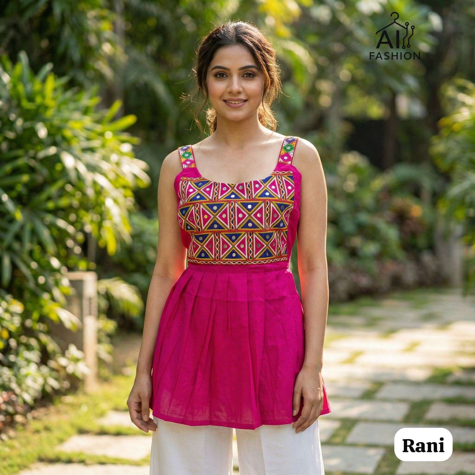 INLI PANKHUDI RAYON FANCY GAMTHI EMBROIDERY WORKS NAVRATRI WEAR LADIES TOP