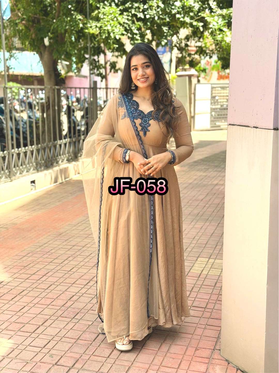 JF 058 CRUSH FABRIC BEAUTIFUL DESIGNER LOOK GOWN PANT WITH DUPATTA SET 
