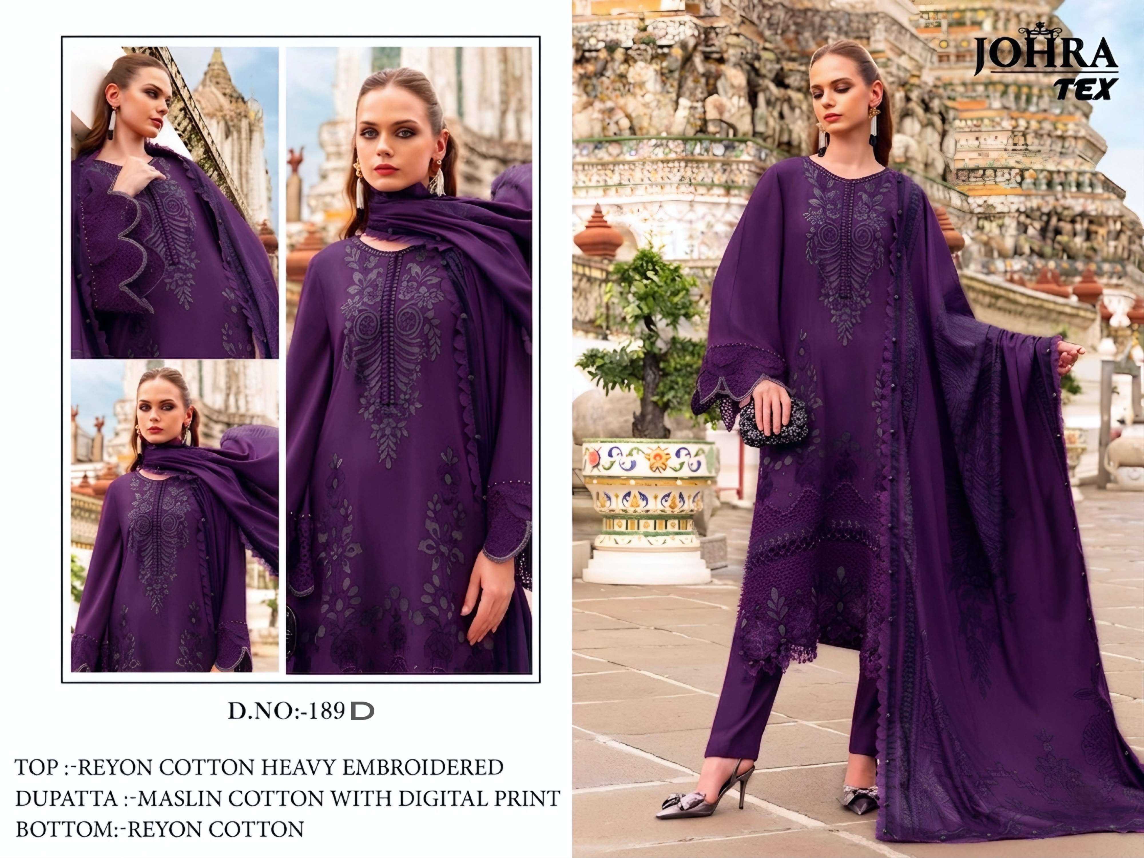 JOHRA TEX JT 189 COTTON WITH EMBROIDERED DESIGNER WORK SUIT