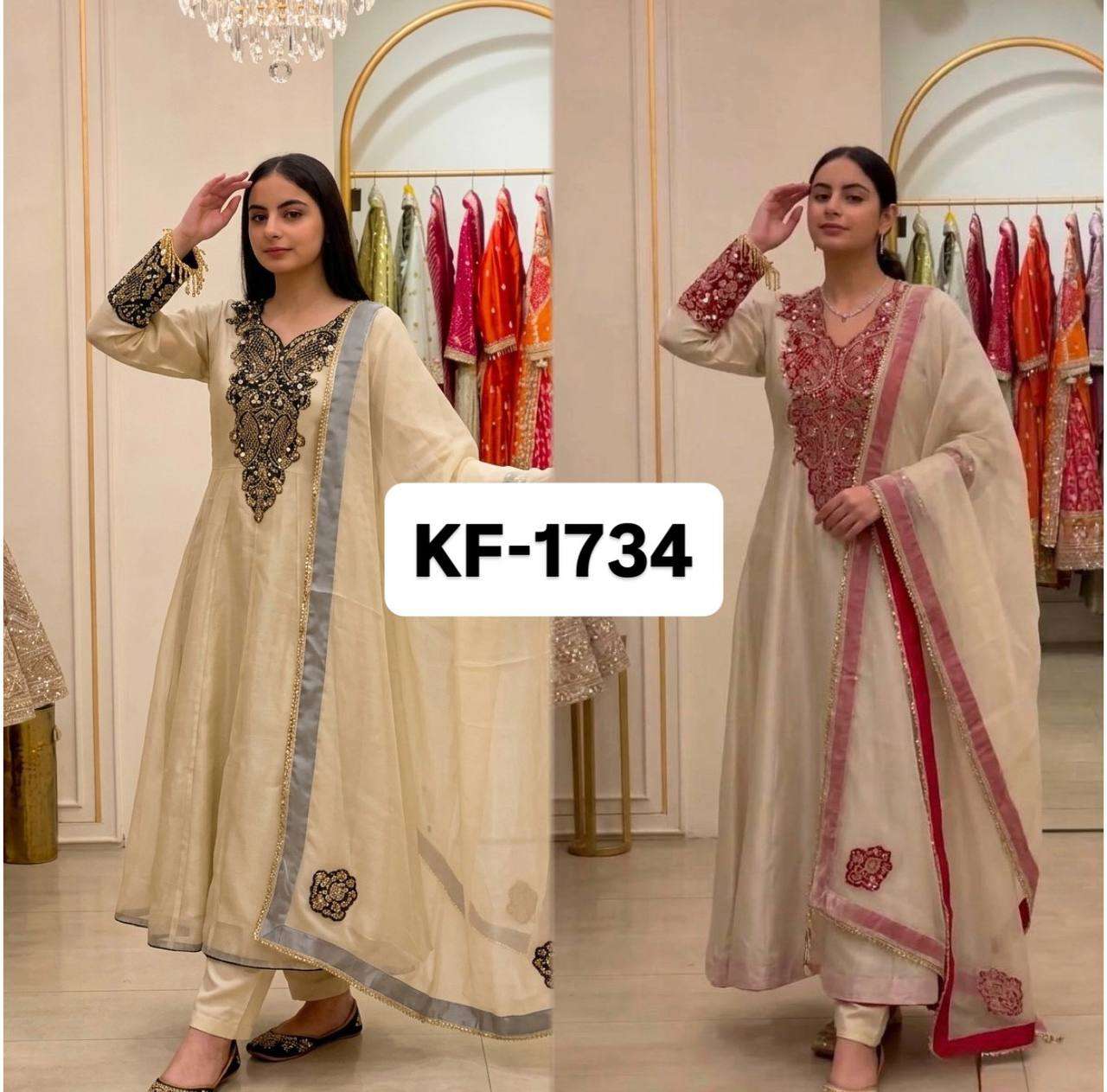 KF 1734 ORGANZA SEQUENCE EMBROIDERY DESIGNER WORK FESTIVE WEAR LADIES SUIT