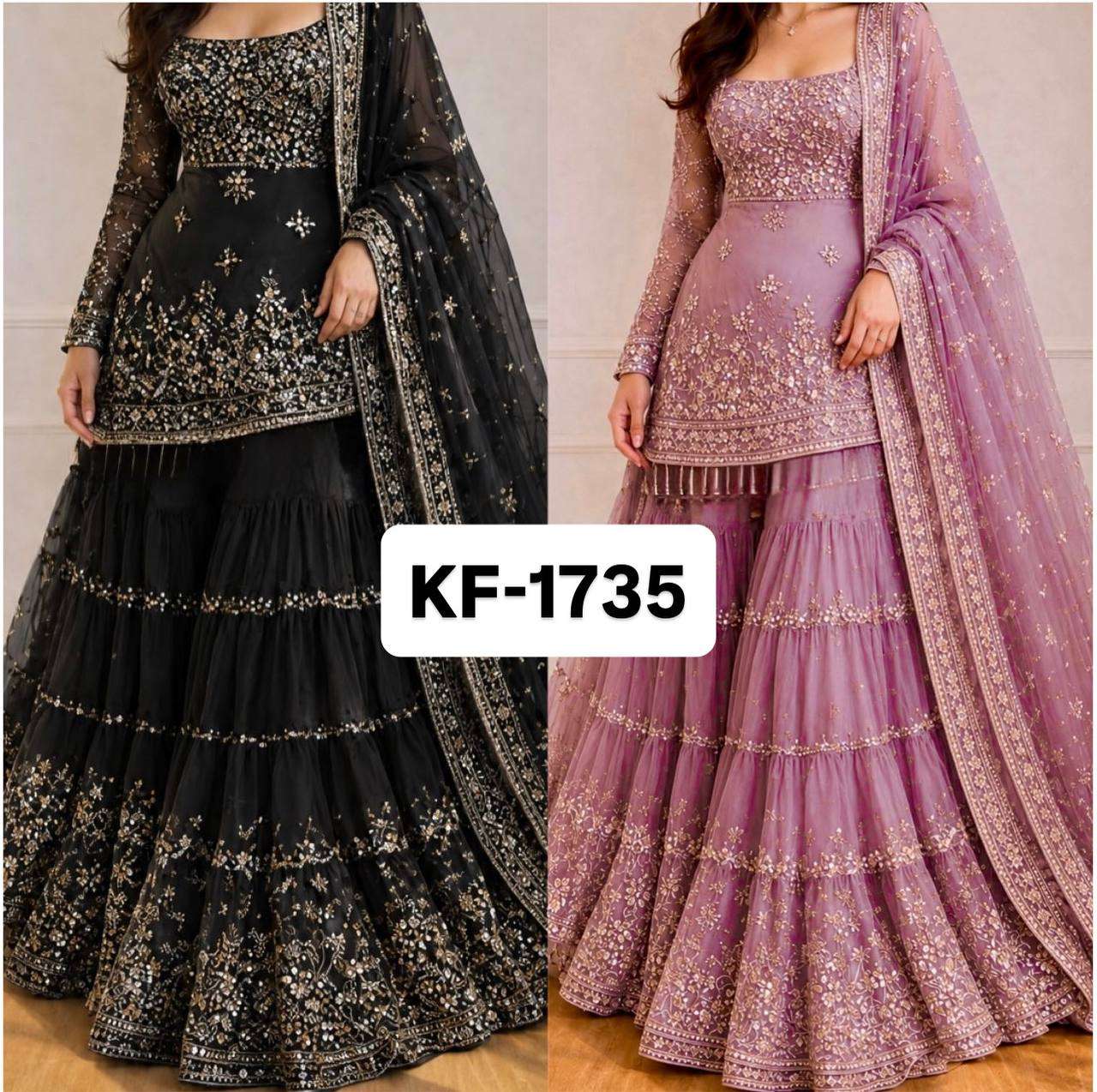 KF 1735 GEORGETTE EMBROIDERED WORK TOP SHARARA AND DUPATTA SET