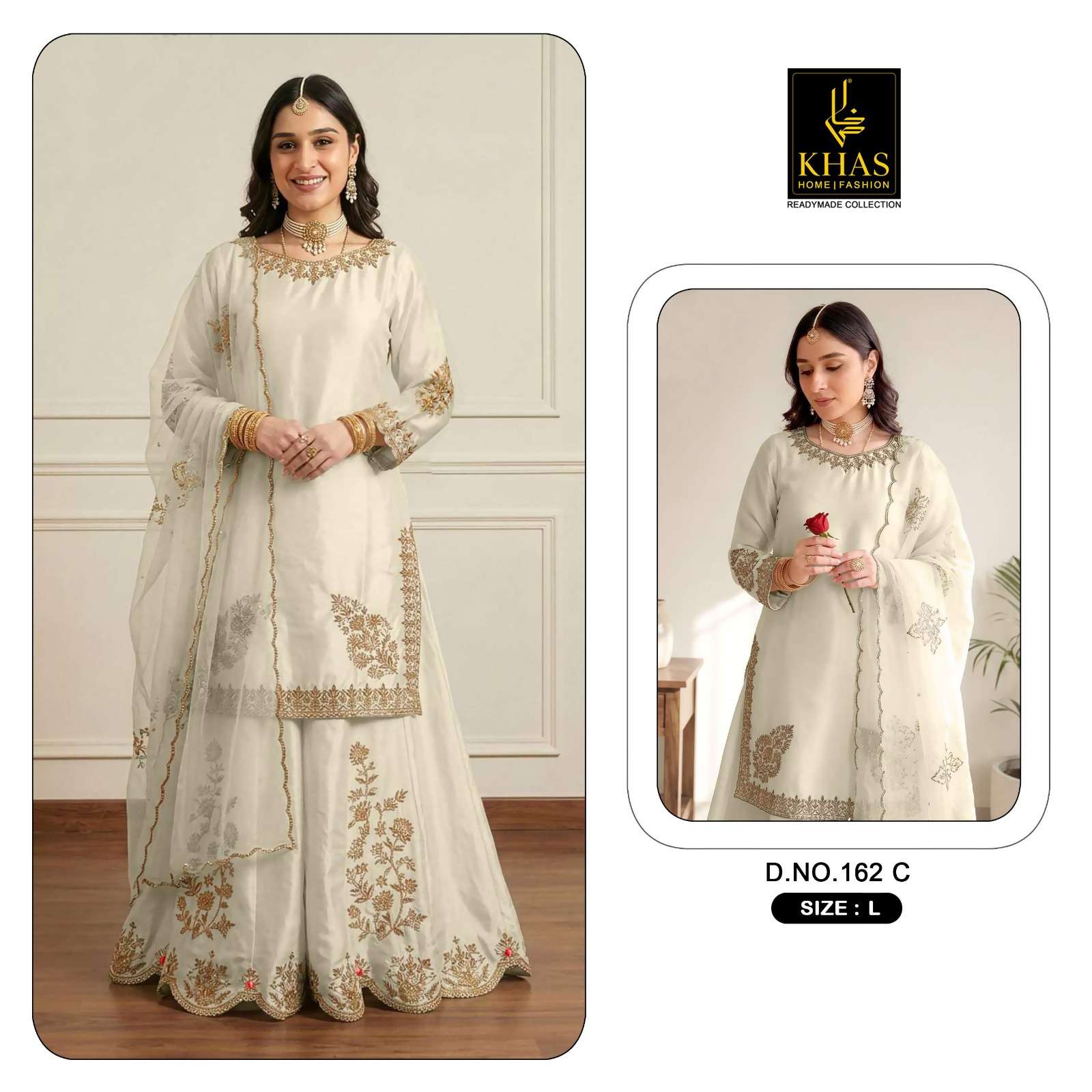 KHAS FASHION D NO 162 SATIN EMBROIDERY DESIGNER WEDDING FUNCTION WEAR SUIT
