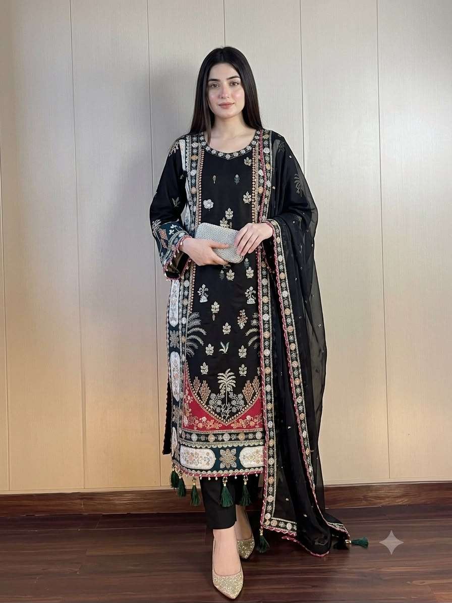 LG 2141 SILK BEAUTIFUL DESIGNER KAFTAN WITH PANT AND DUPATTA SET