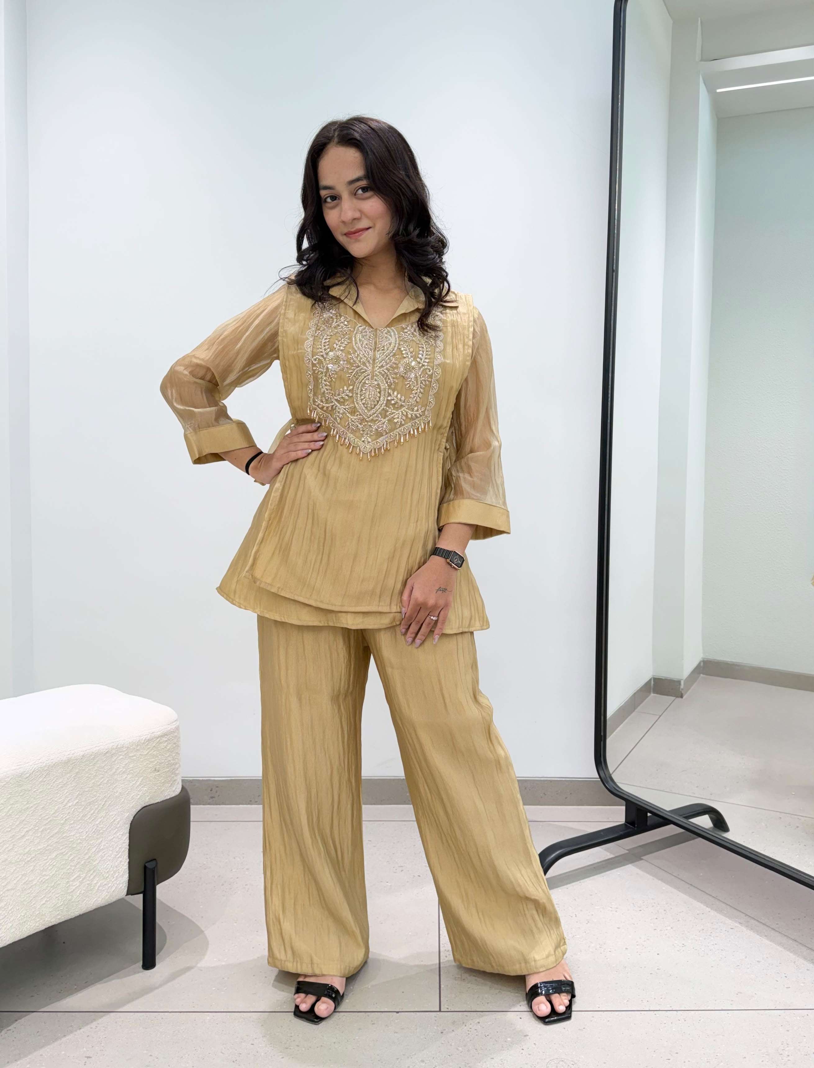 LG 2148 MOSKO BEAUTIFUL BEADS EMBROIDERED CO ORD SET TOP PANT WITH SHRUG