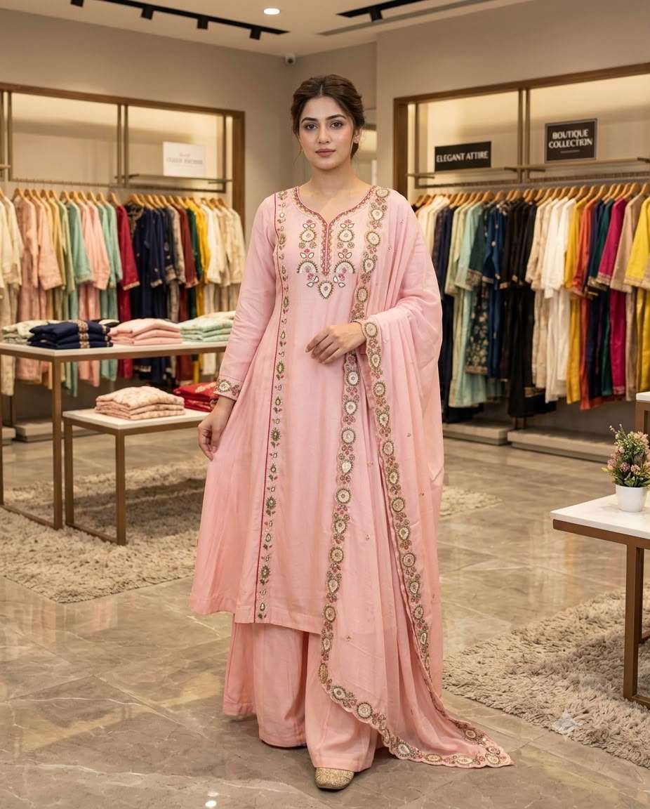 LG 2149 CHANDERI SILK SEQUENCE EMBROIDERY WORK DESIGNER LADIES 3PCS SET COLLECTION 