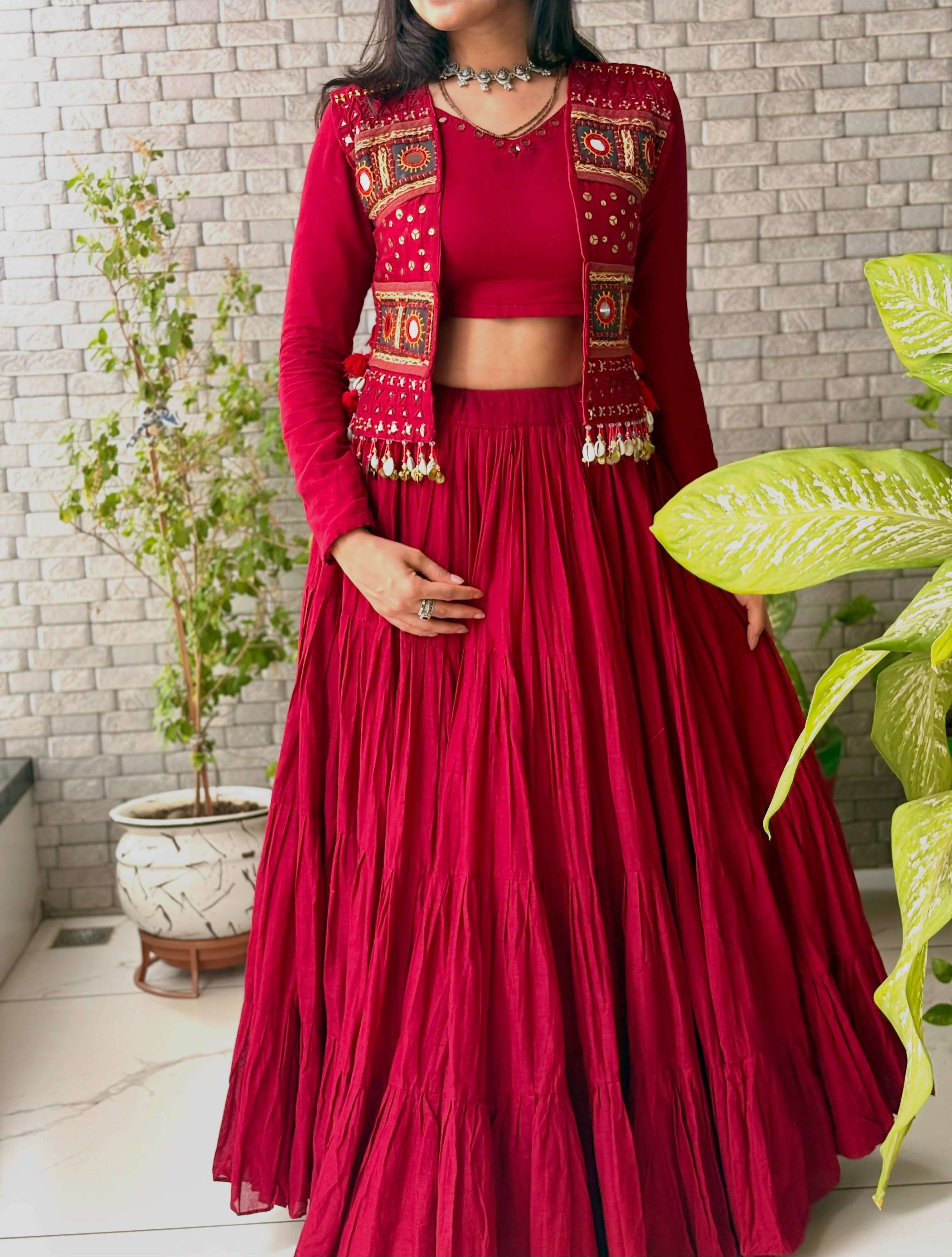 LG 659 COTTON FANCY STITCHED BLOUSE WITH LEHENGA AND FANCY WORK JACKET