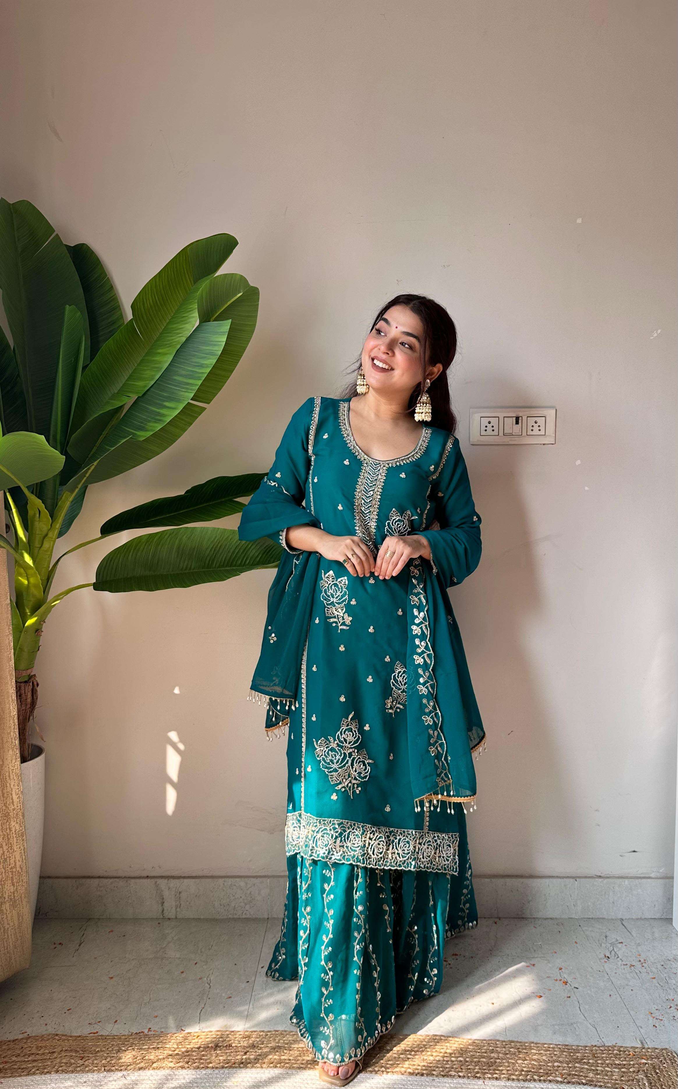 LM 15 GEORGETTE DESIGNER PARTY WEAR LADIES SHARARA SUIT