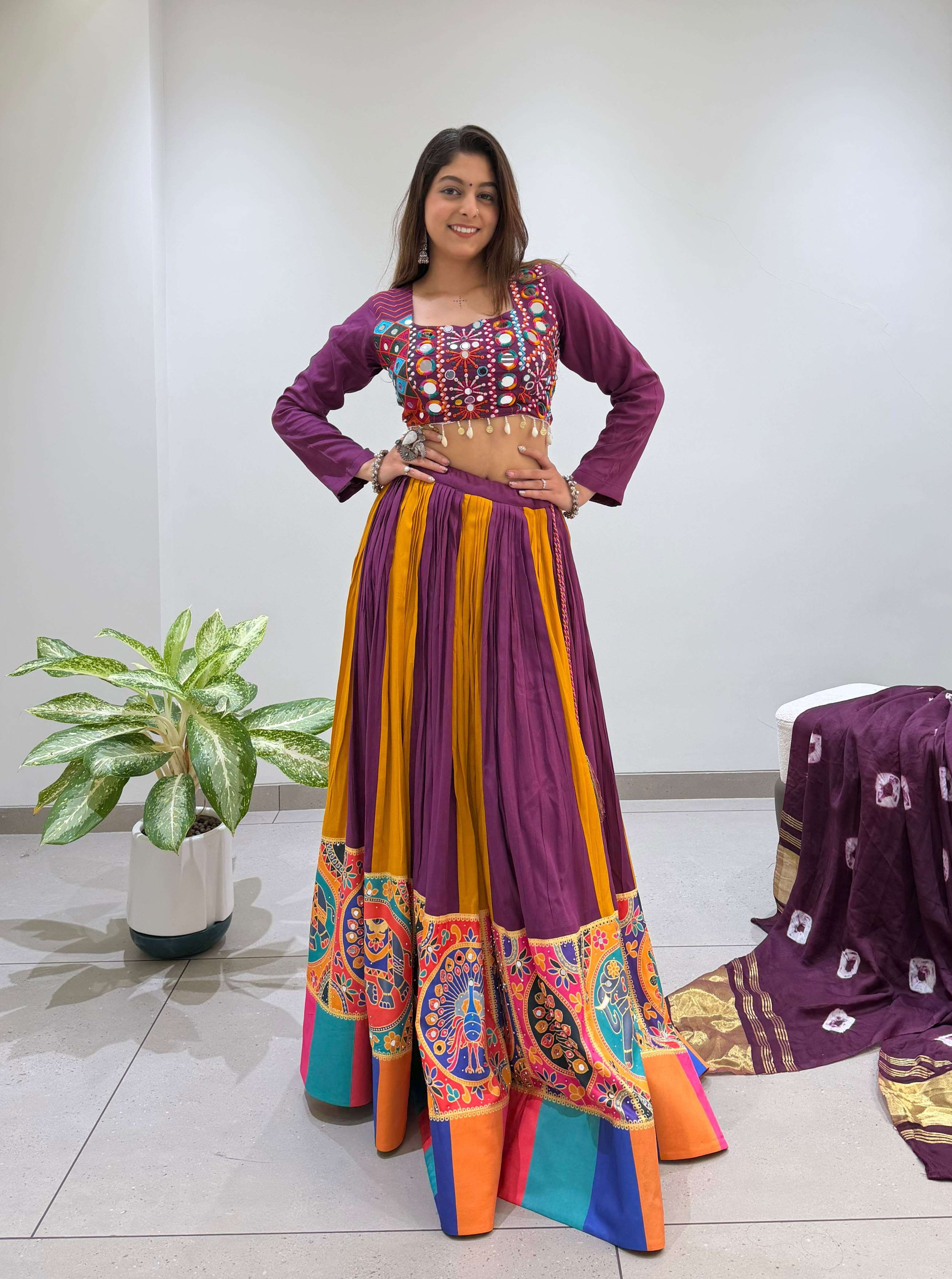 LM 25 RAYON MIRROR EMBROIDERY DESIGNER WORK NAVRATRI WEAR LEHENGA CHOLI COLLECTION 