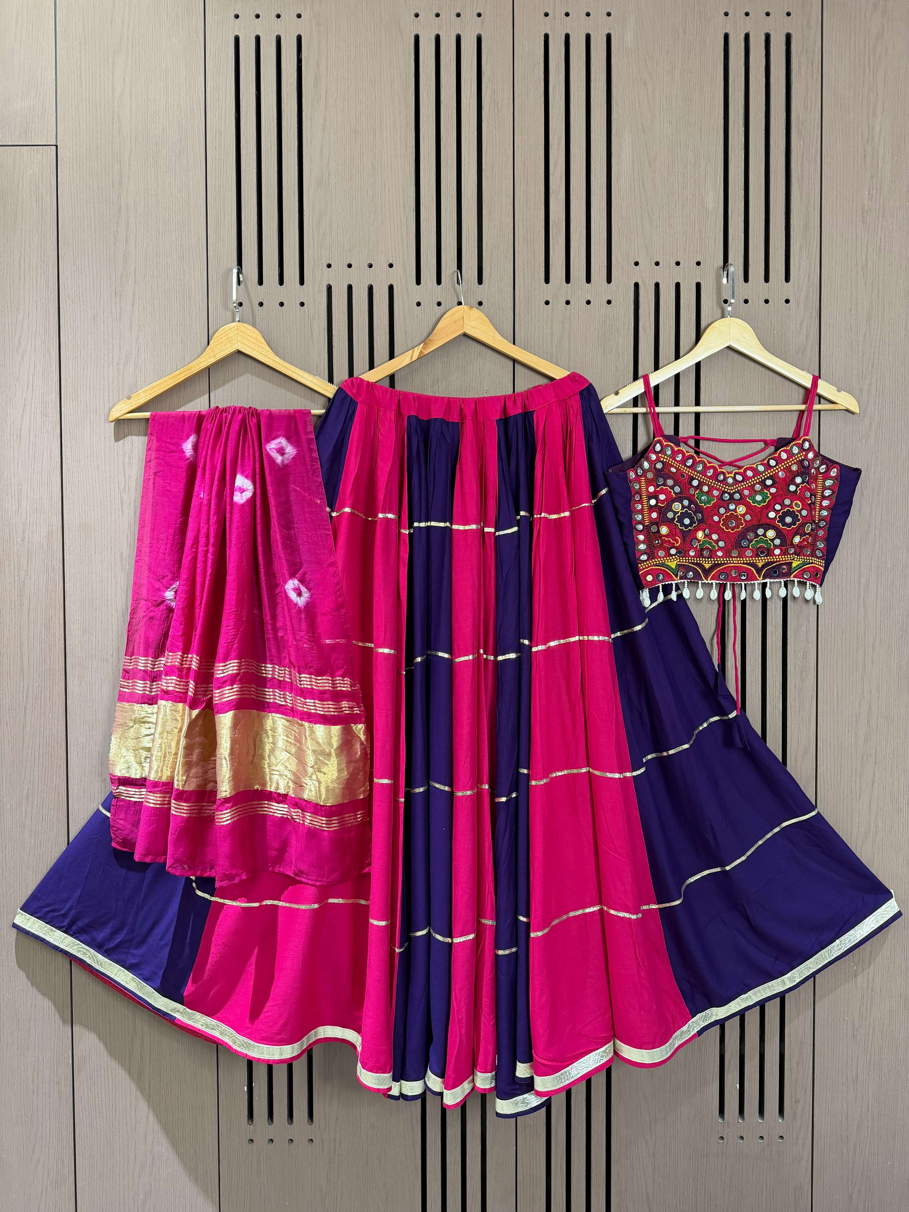 LM 25 RAYON MIRROR EMBROIDERY DESIGNER WORK NAVRATRI WEAR LEHENGA CHOLI COLLECTION 