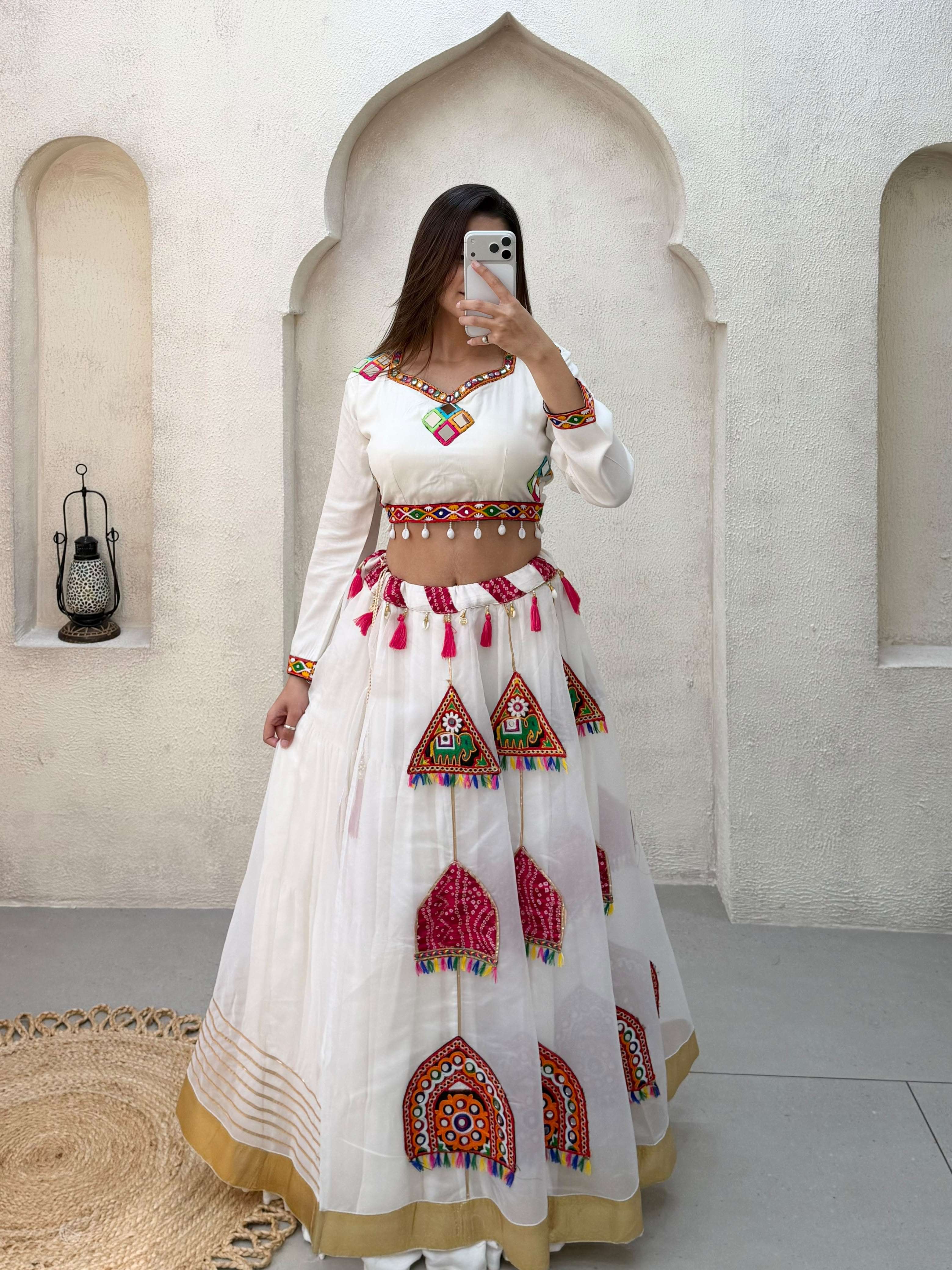 LM 31 RAYON EMBROIDERY WITH MIRROR DESIGNER WORKED NAVARATRI WEAR LAHENGA CHOLI 