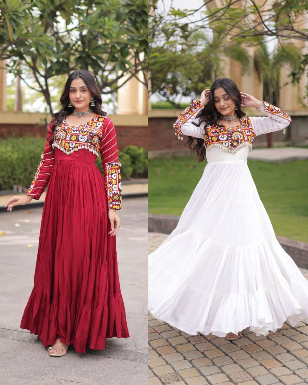 LW 9355 RAYON GAMTHI EMBROIDERED DESIGNER WORK NAVRATRI WEAR GOWN 