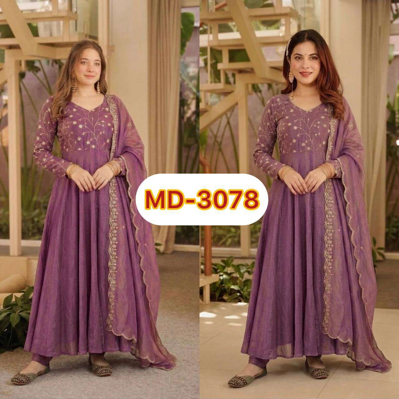 MD 3078 SILK DESIGNER PARTY WEAR LADIES ANARKALI GOWN STYLE DRESS 