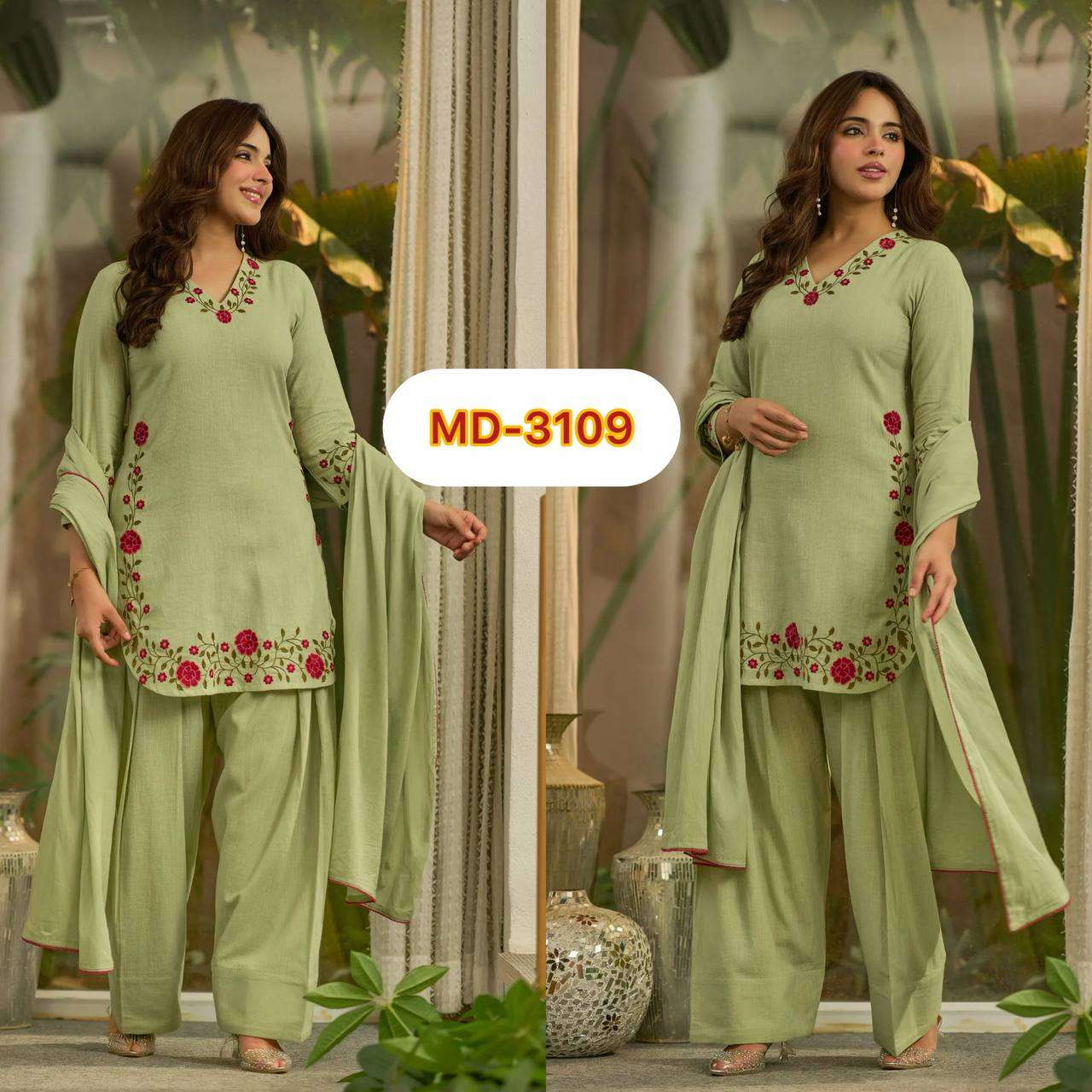 MD 3109 COTTON PREETY WORK LOOK DESIGNER LADIES PARTY WEAR LADIES SUIT