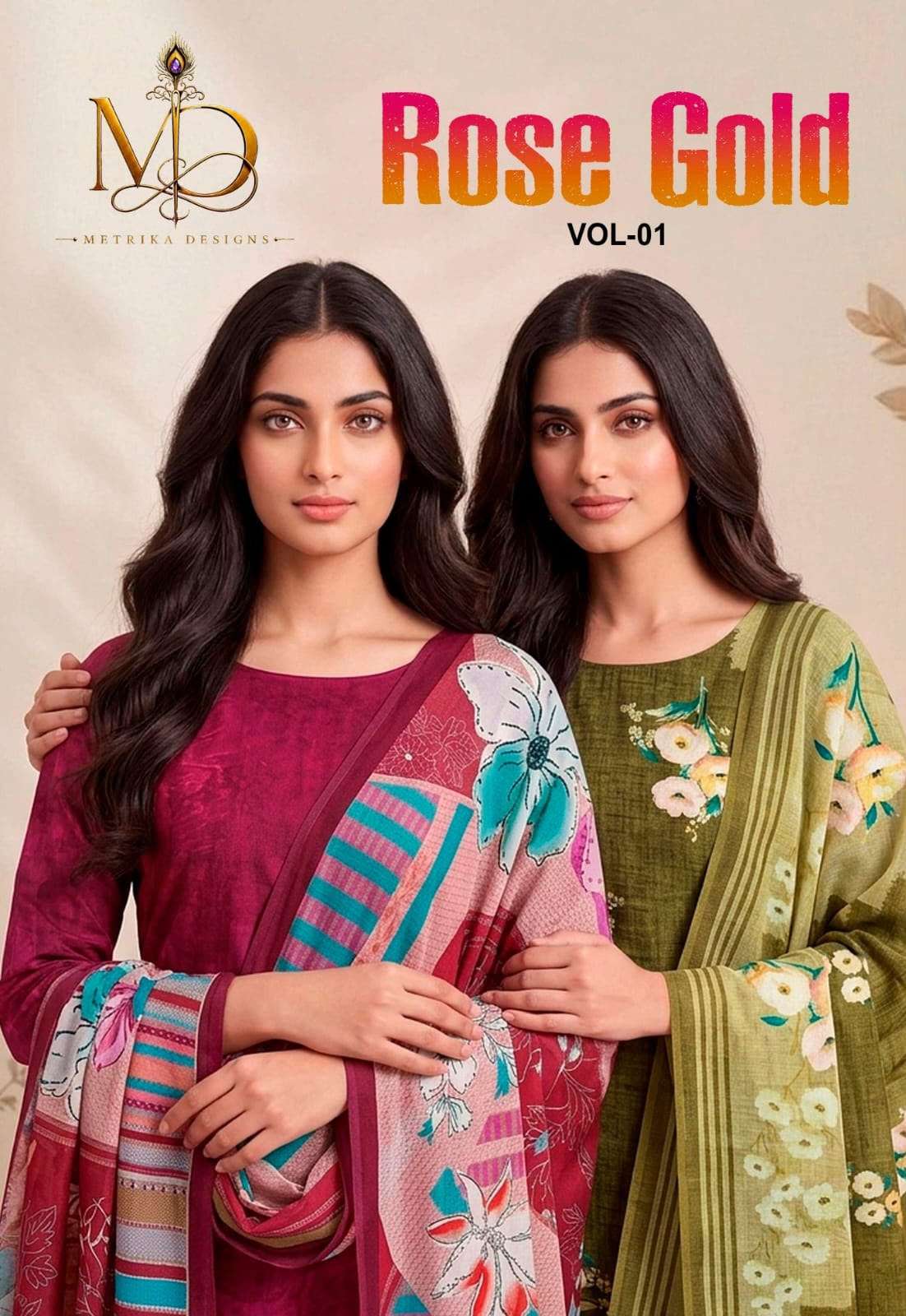 METRIKA DESIGNS ROSE GOLD VOL 1 COTTON DIGITAL STYLE PRINT WITH FANCY WORK SUIT