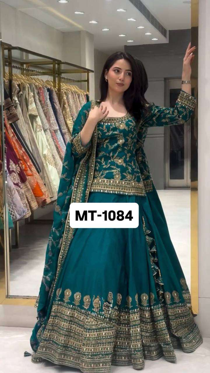 MT 1084 SILK HEAVY EMBROIDERY DESIGNER WORKED WEDDING FUNCTION WEAR LEHENGA SUIT